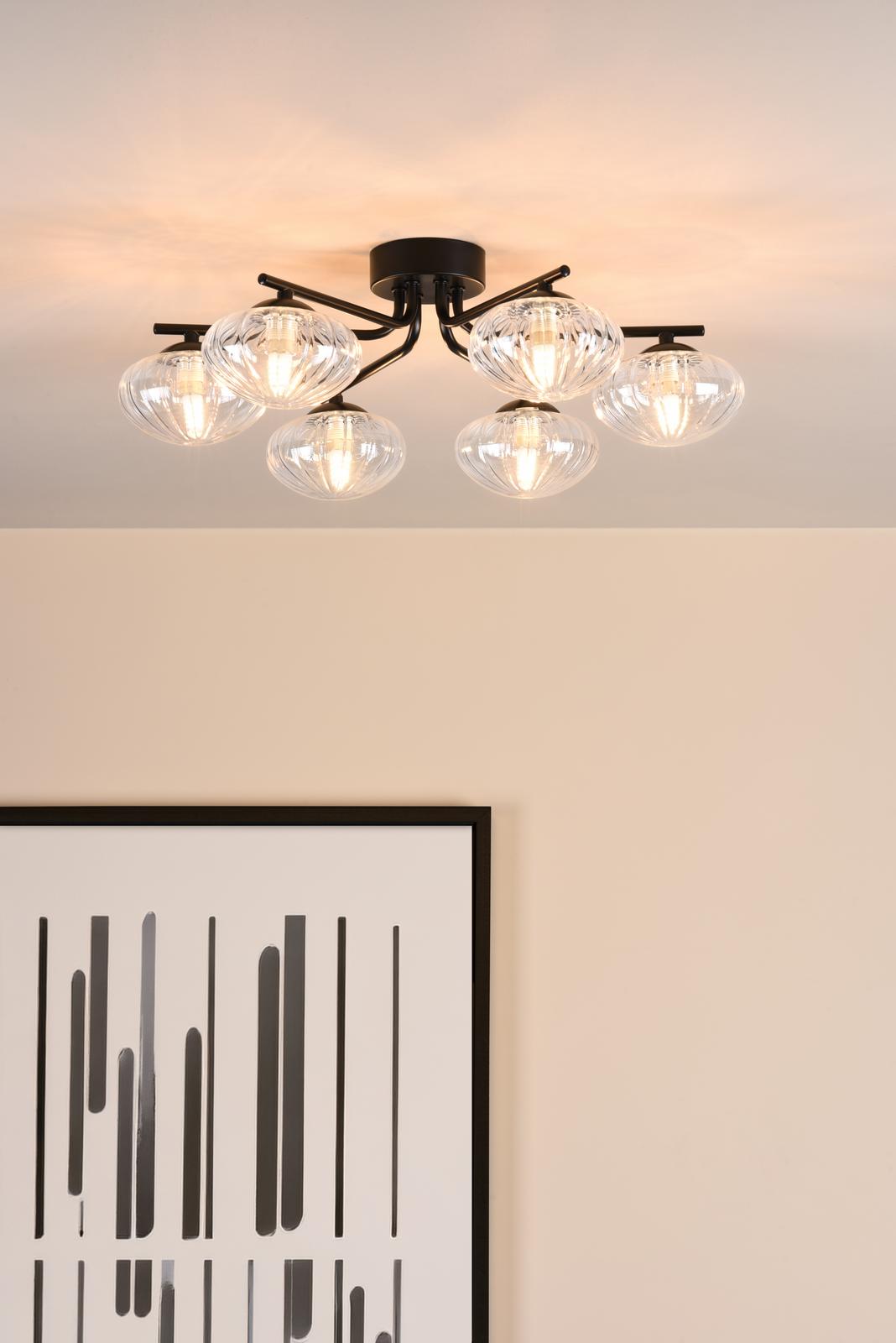 Ede 6 Light Semi-Flush Matt Black and Glass