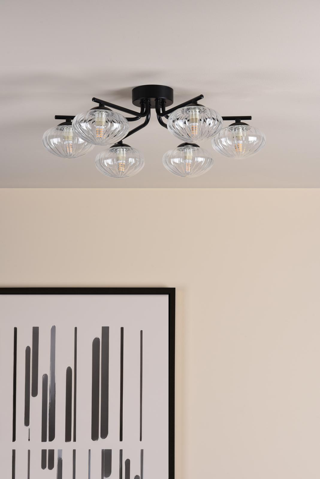 Ede 6 Light Semi-Flush Matt Black and Glass