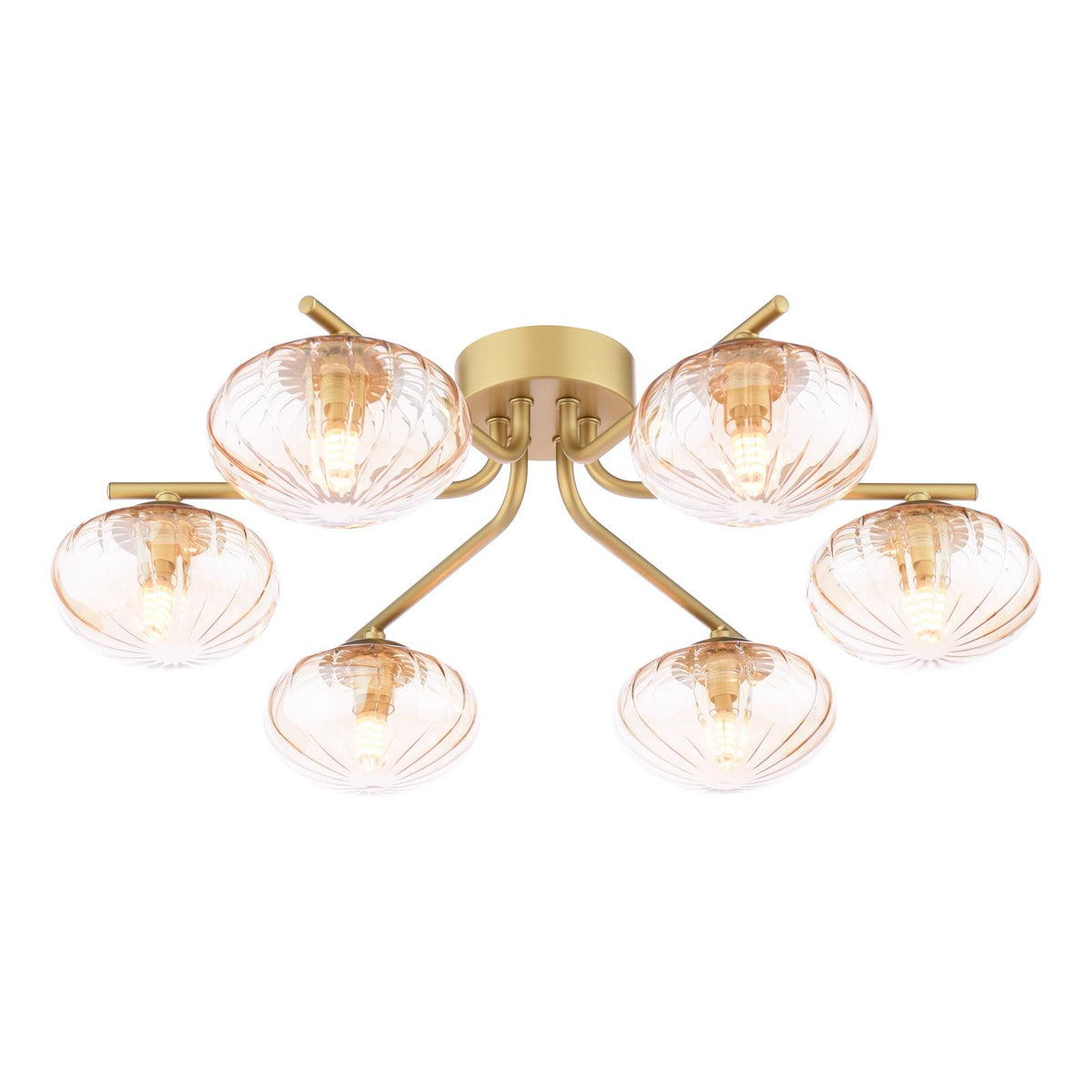 Ede 6 Light Semi-Flush Satin Gold and Amber Glass