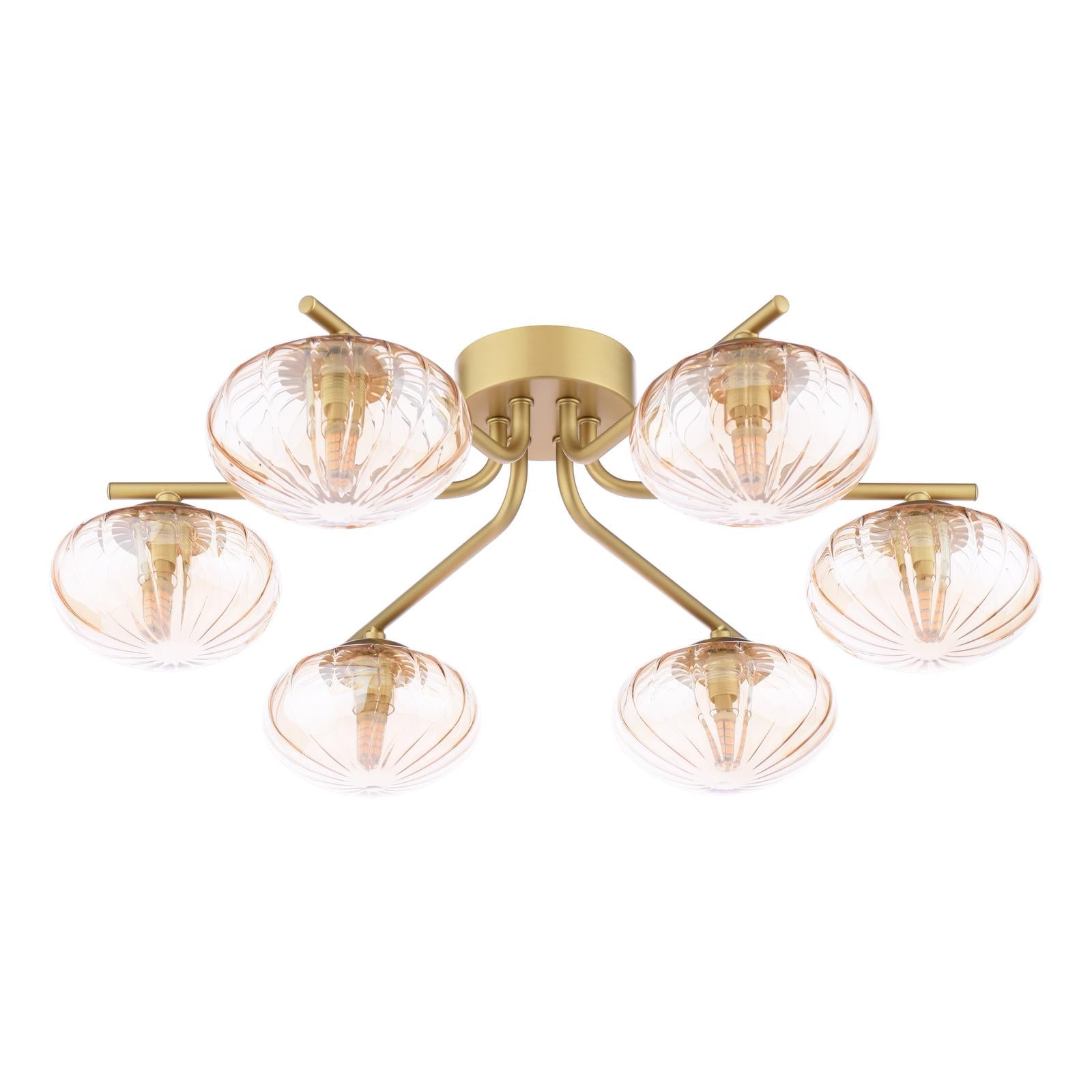 Ede 6 Light Semi-Flush Satin Gold and Amber Glass
