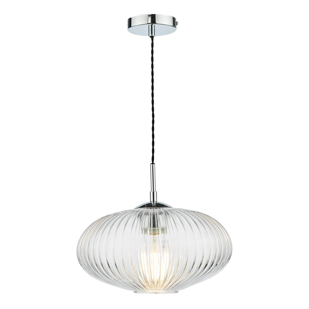 Edmond 1 Light Single Pendant Polished Chrome Ribbed Glass