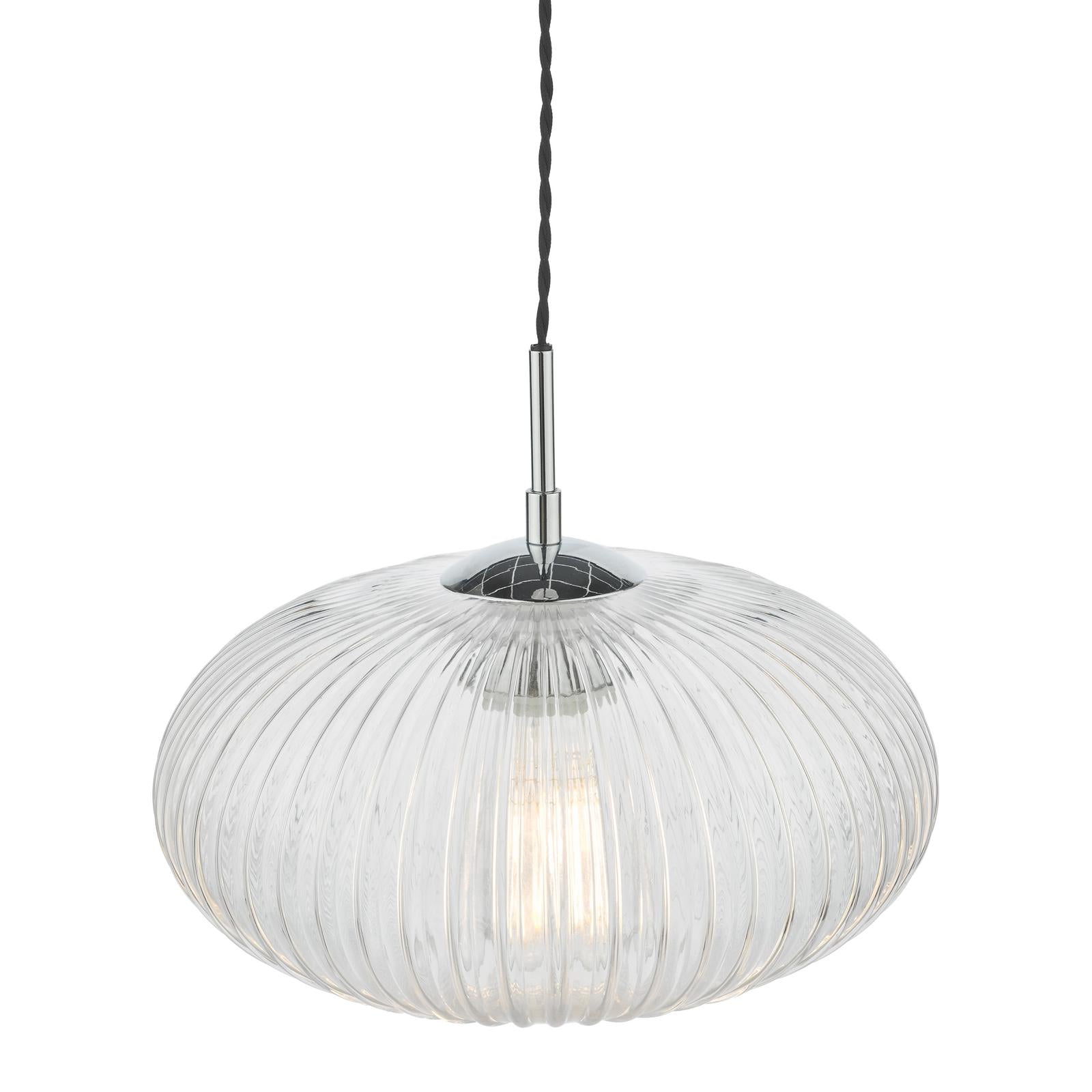 Edmond 1 Light Single Pendant Polished Chrome Ribbed Glass