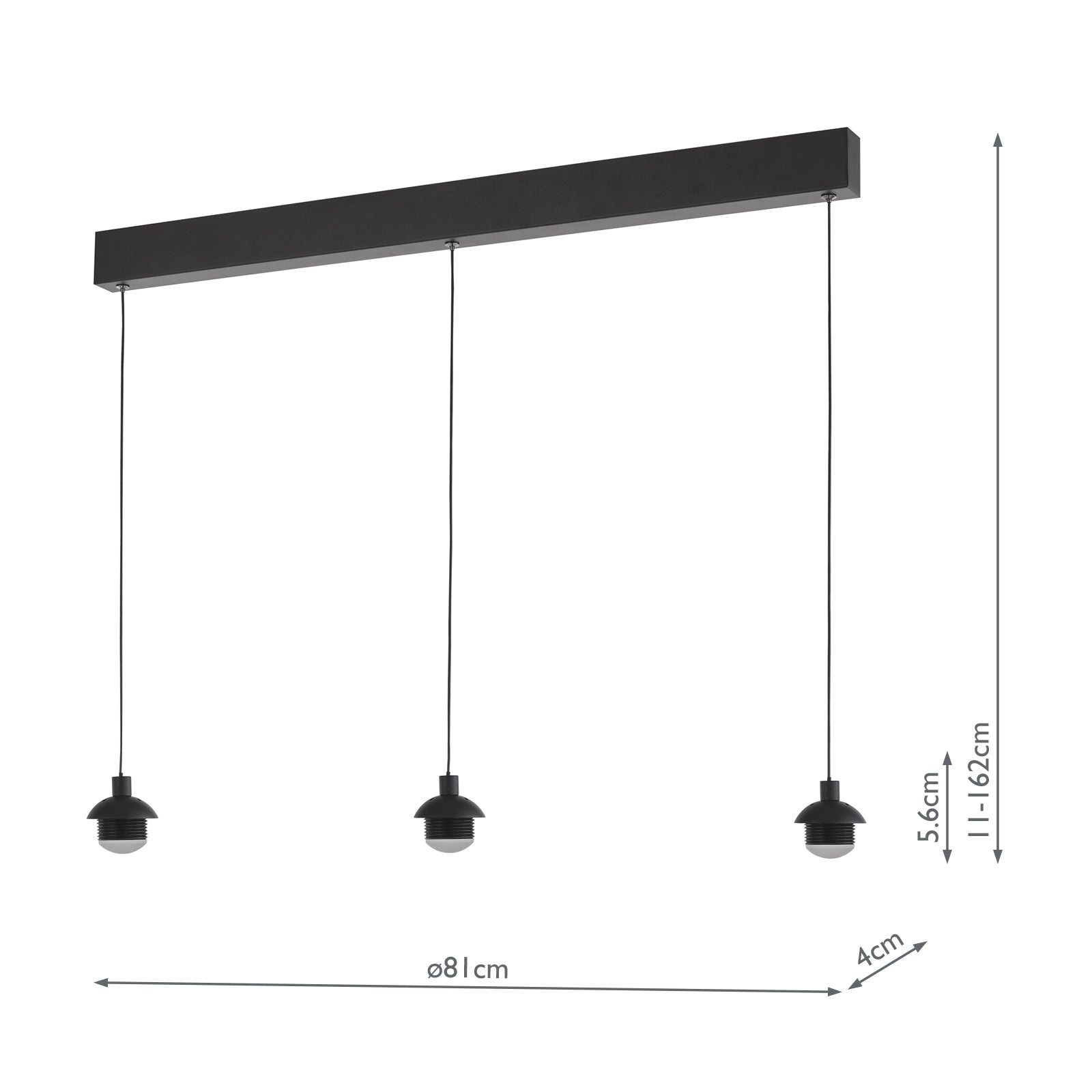 Eileen 3 Light Bar Pendant Matt Black LED - Fitting Only
