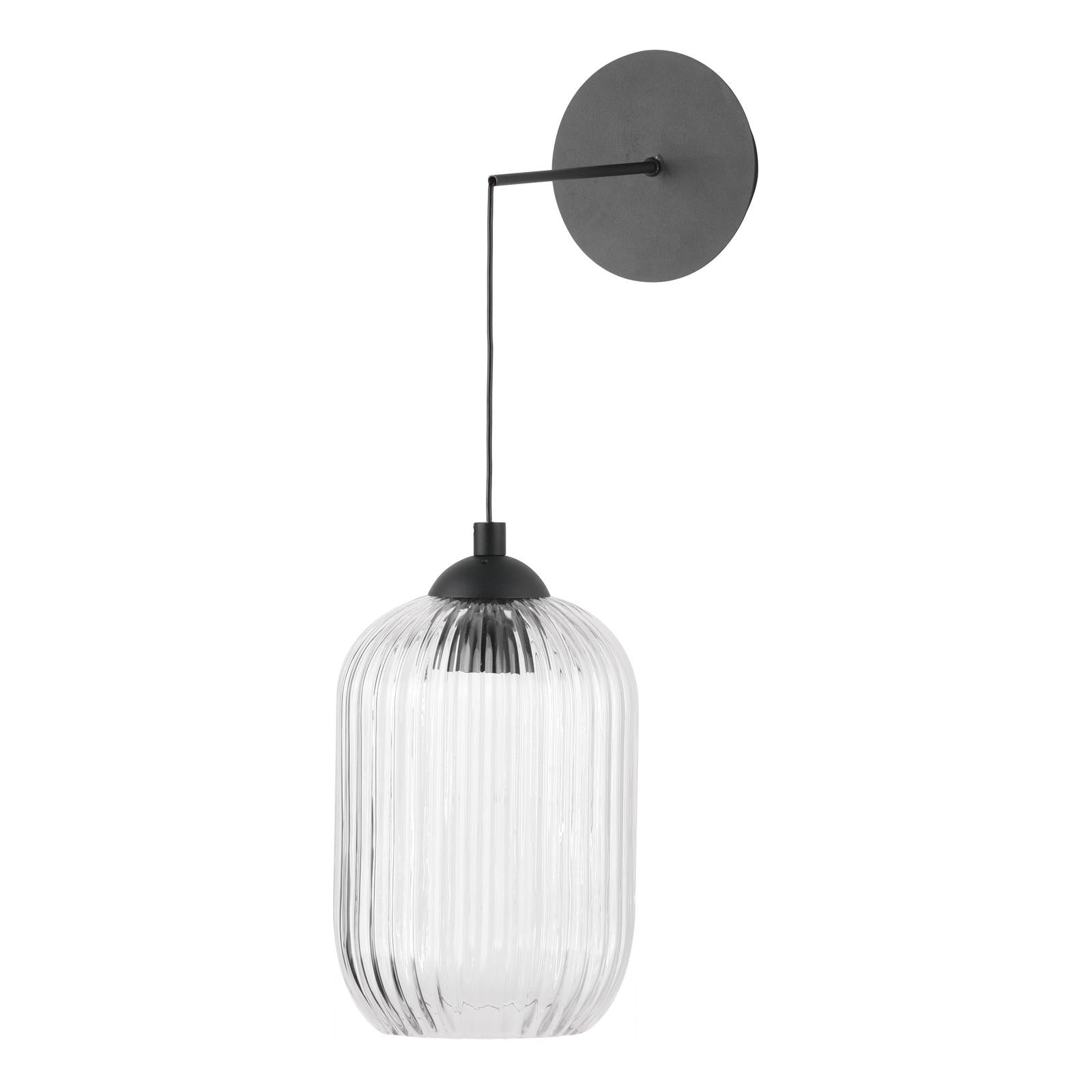 Eileen Pendant/Wall Light Matt Black and Ribbed Glass LED