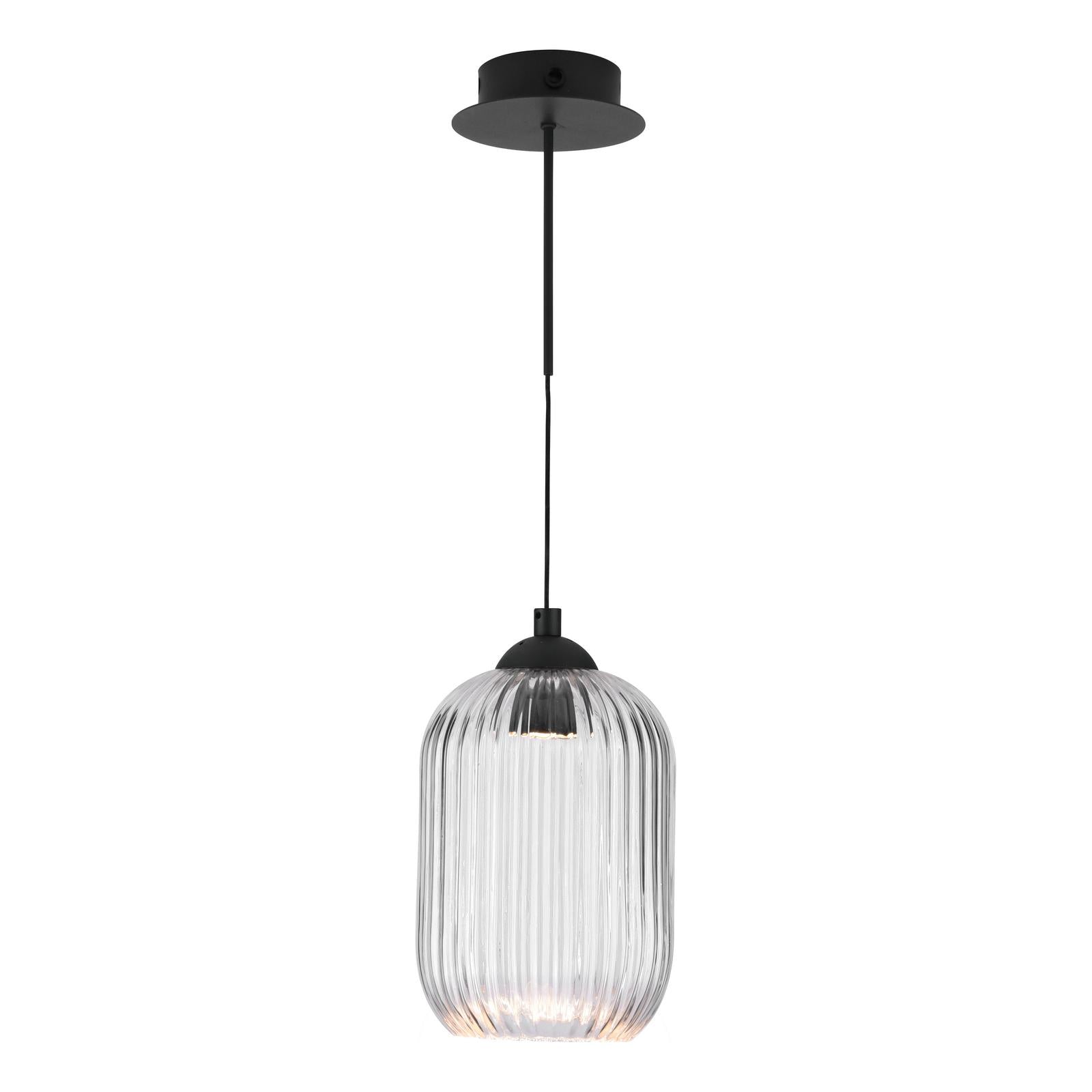 Eileen Pendant/Wall Light Matt Black and Ribbed Glass LED
