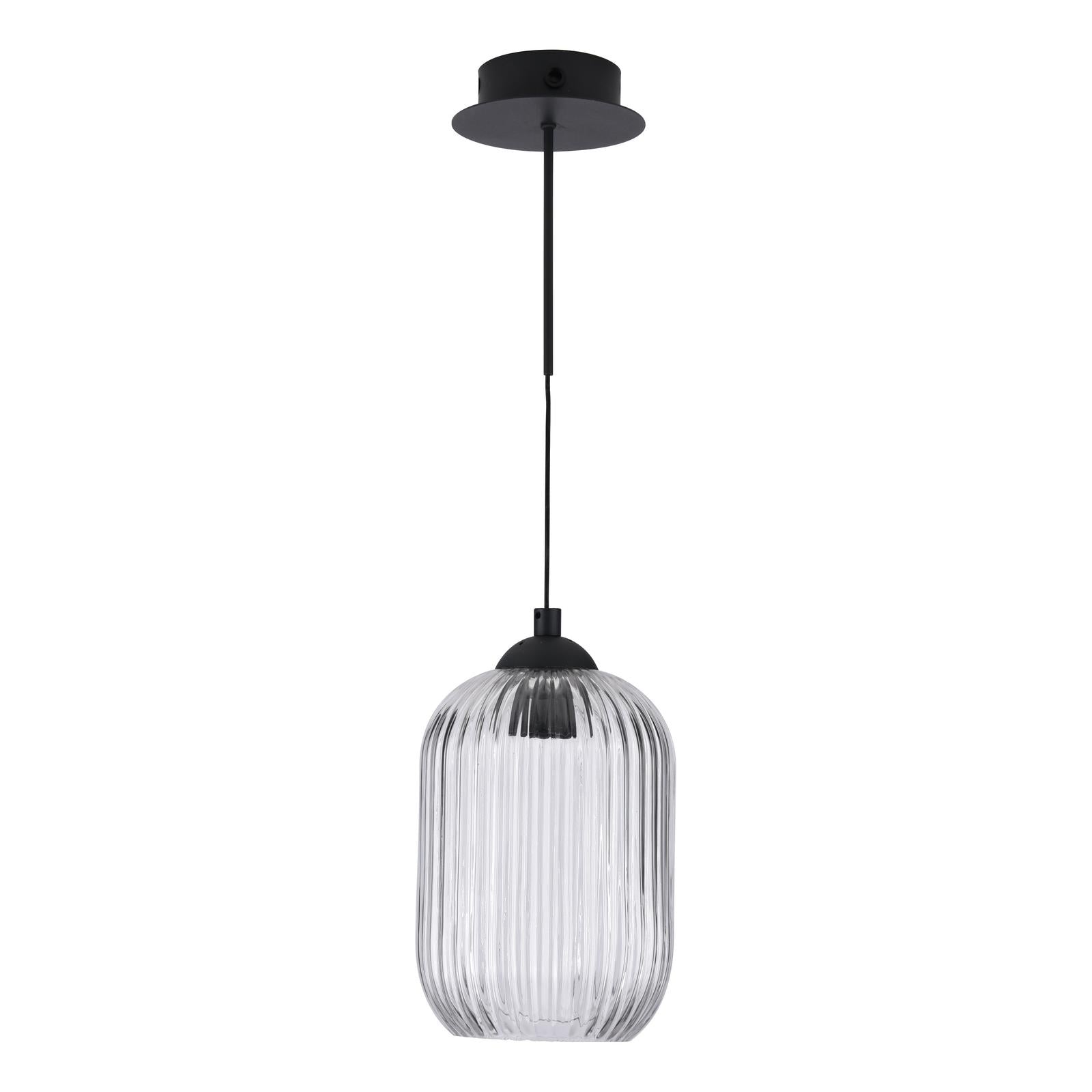 Eileen Pendant/Wall Light Matt Black and Ribbed Glass LED
