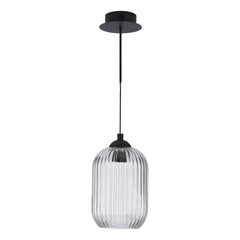 Eileen Pendant/Wall Light Matt Black and Ribbed Glass LED