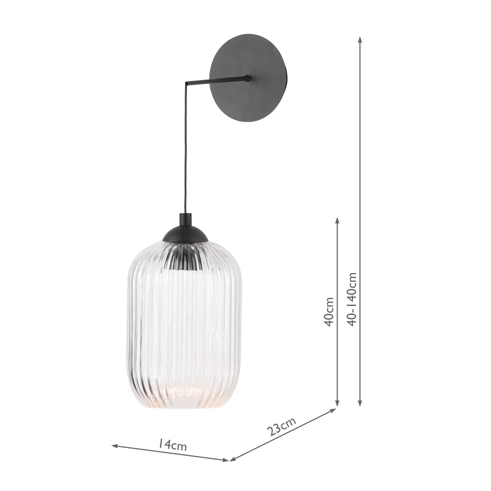 Eileen Pendant/Wall Light Matt Black and Ribbed Glass LED