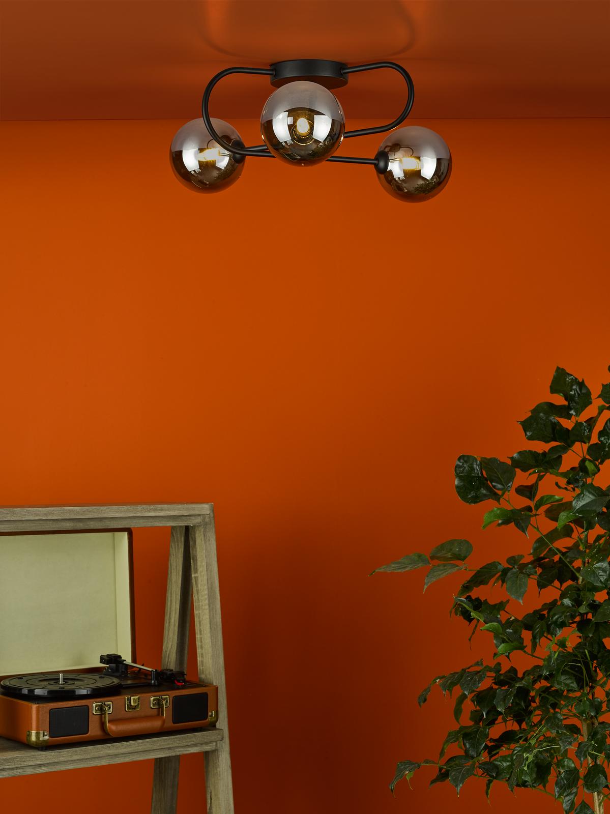 Eissa 3 Light Semi Flush Matt Black Smoked Glass
