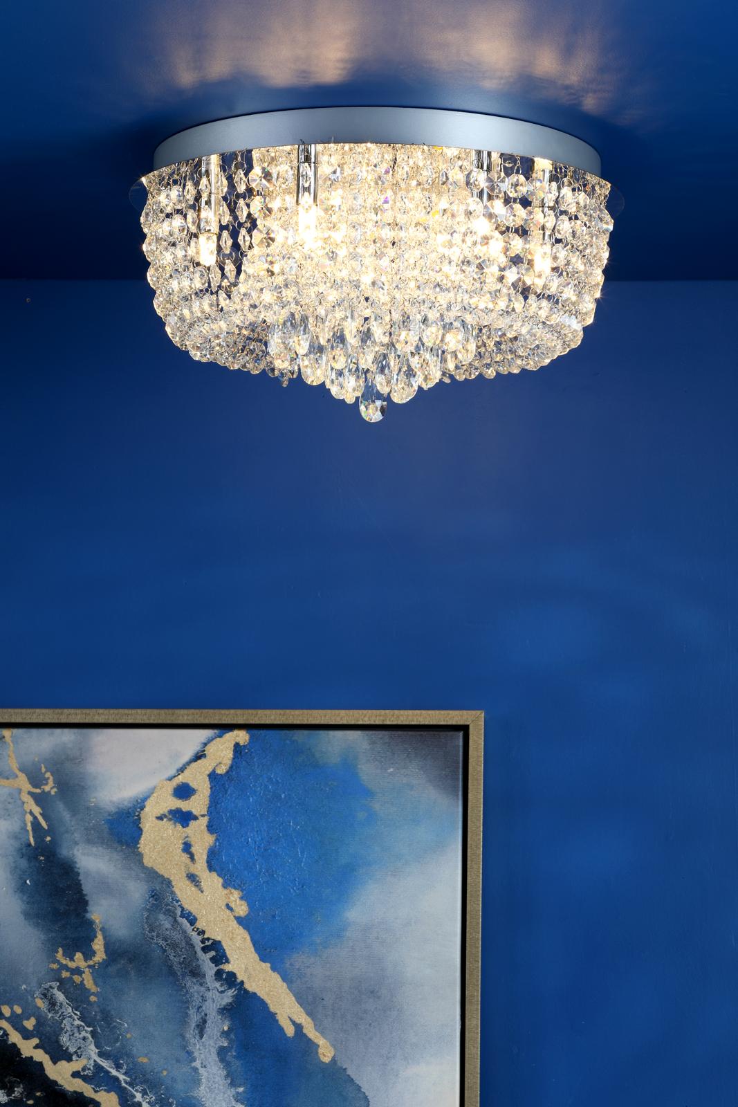 Eitan 9 Light Flush Crystal and Polished Chrome