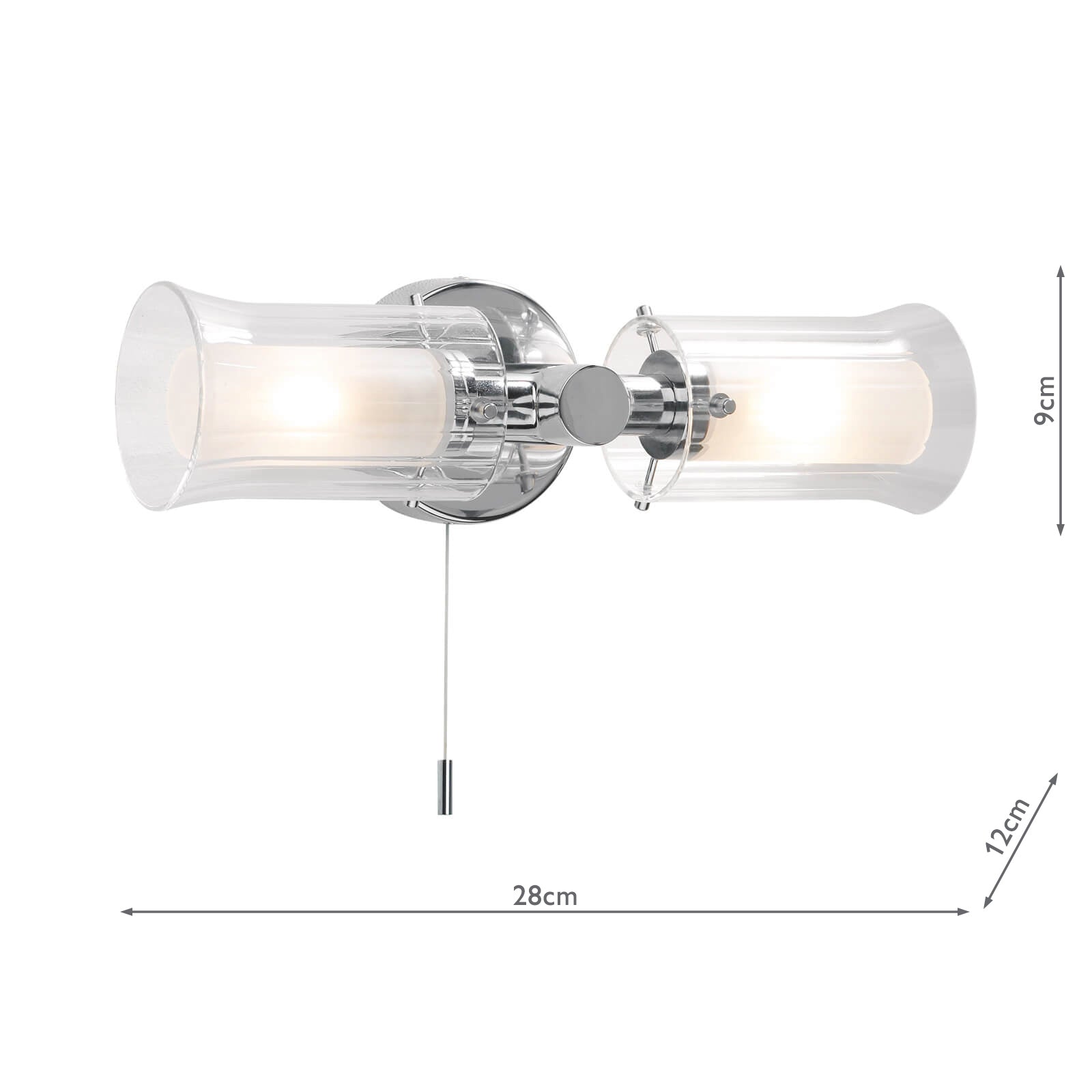 Elba Bathroom 2 Light Wall Light Polished Chrome Glass IP44