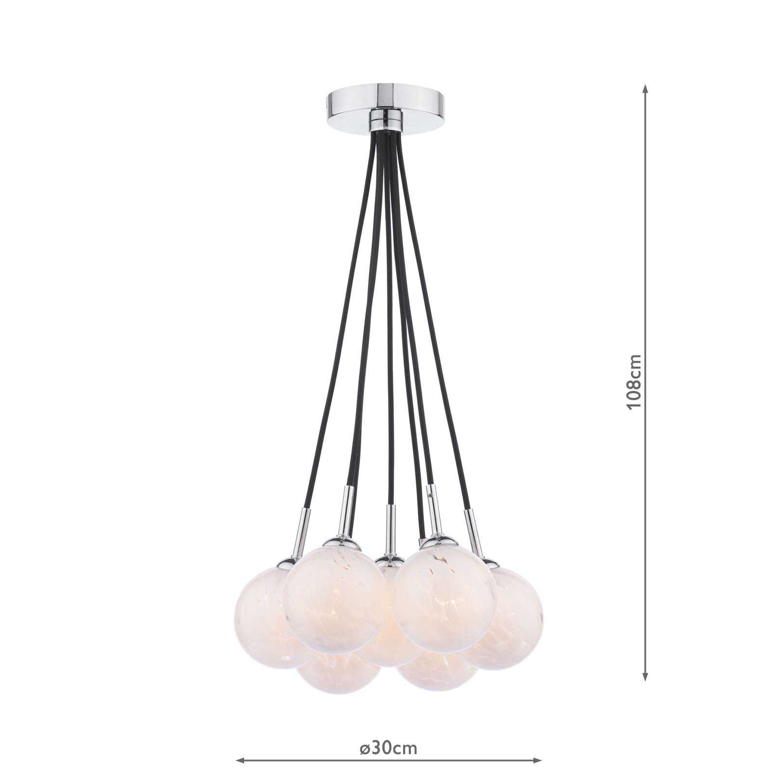 Elpis 7 Light Cluster Pendant Polished Chrome With White Confetti Glass