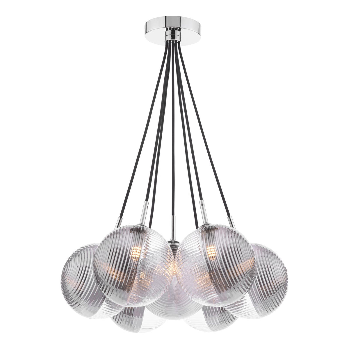 Elpis 7 Light Cluster Pendant Polished Chrome With Smoked/Clear Ribbed Glass