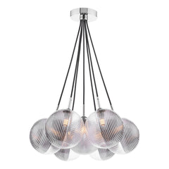 Elpis 7 Light Cluster Pendant Polished Chrome With Smoked/Clear Ribbed Glass