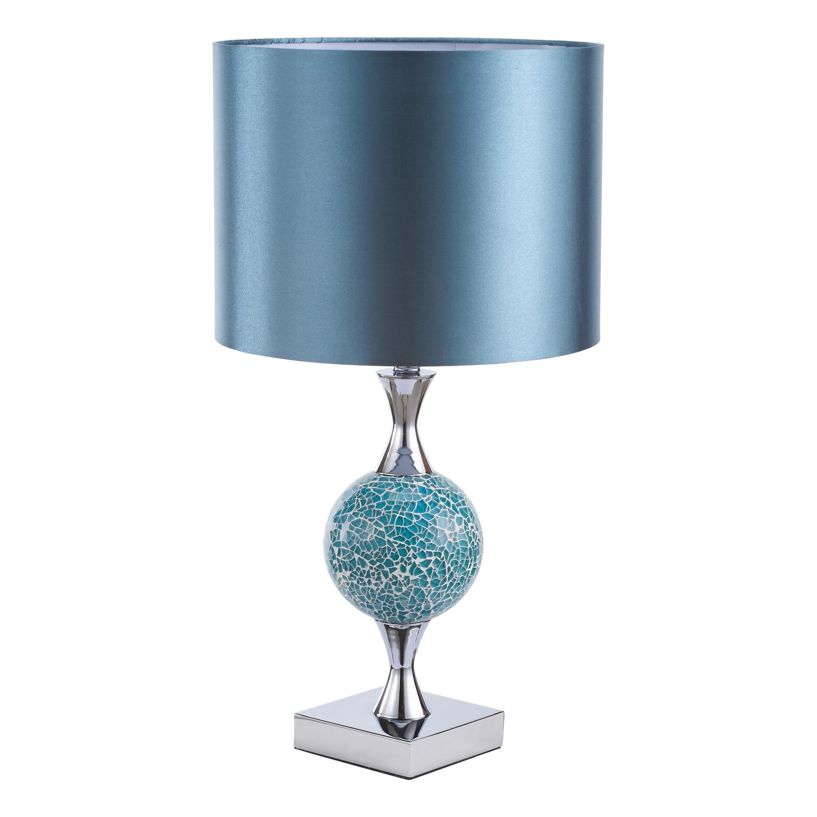 Elsa Table Lamp Polished Chrome Blue Mosaic With Shade