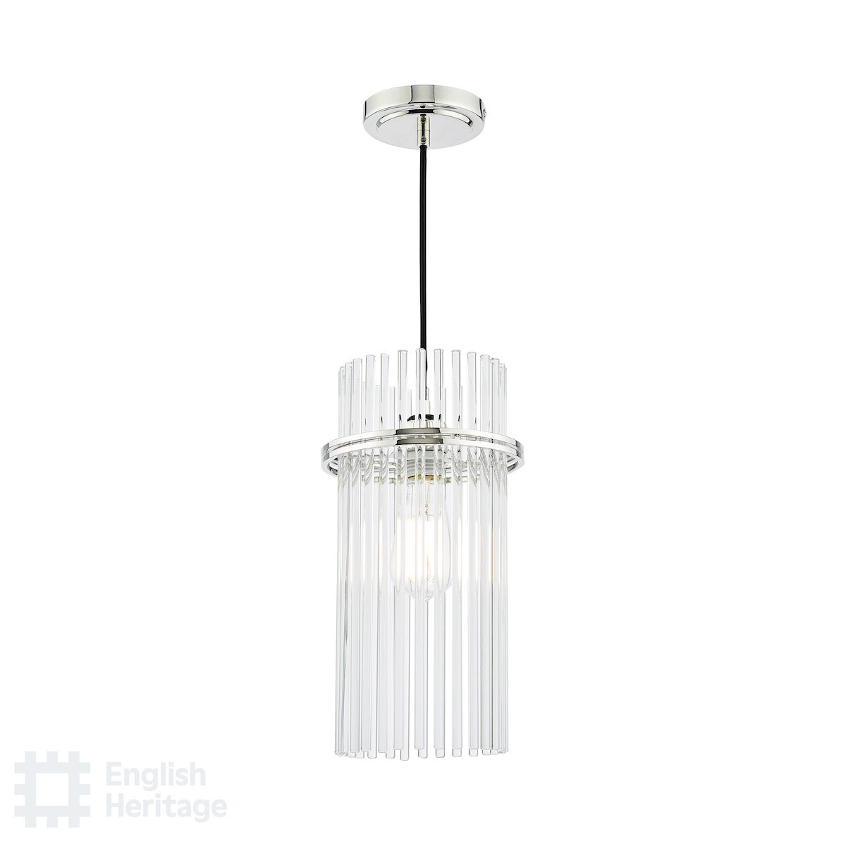 English Heritage Eltham Single Pendant Polished Nickel and Crystal