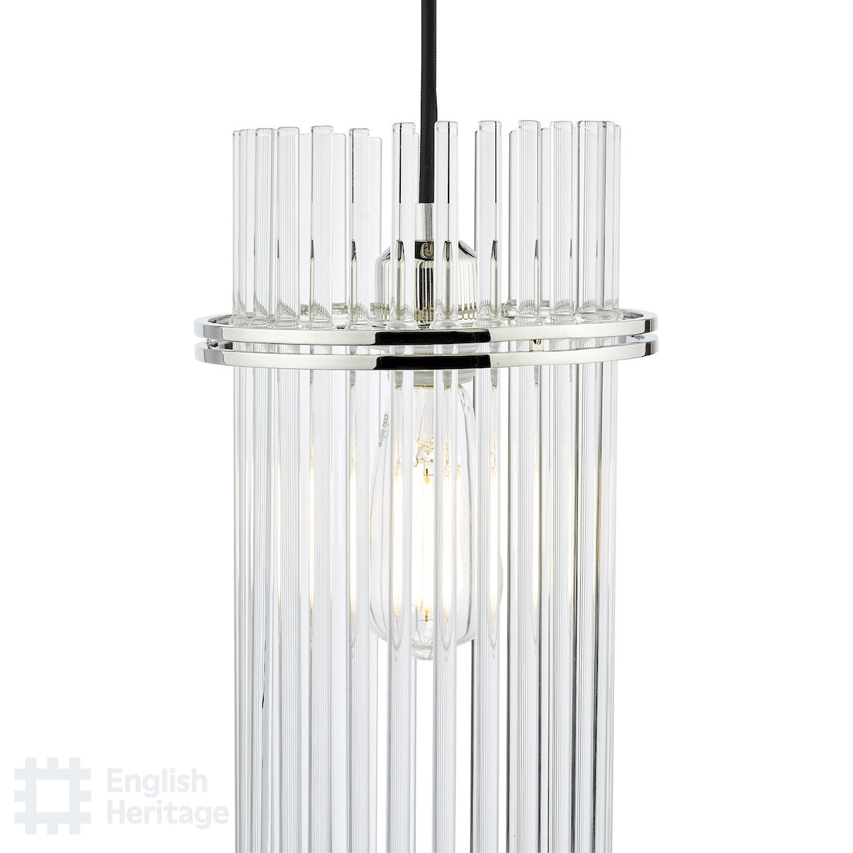 English Heritage Eltham Single Pendant Polished Nickel and Crystal