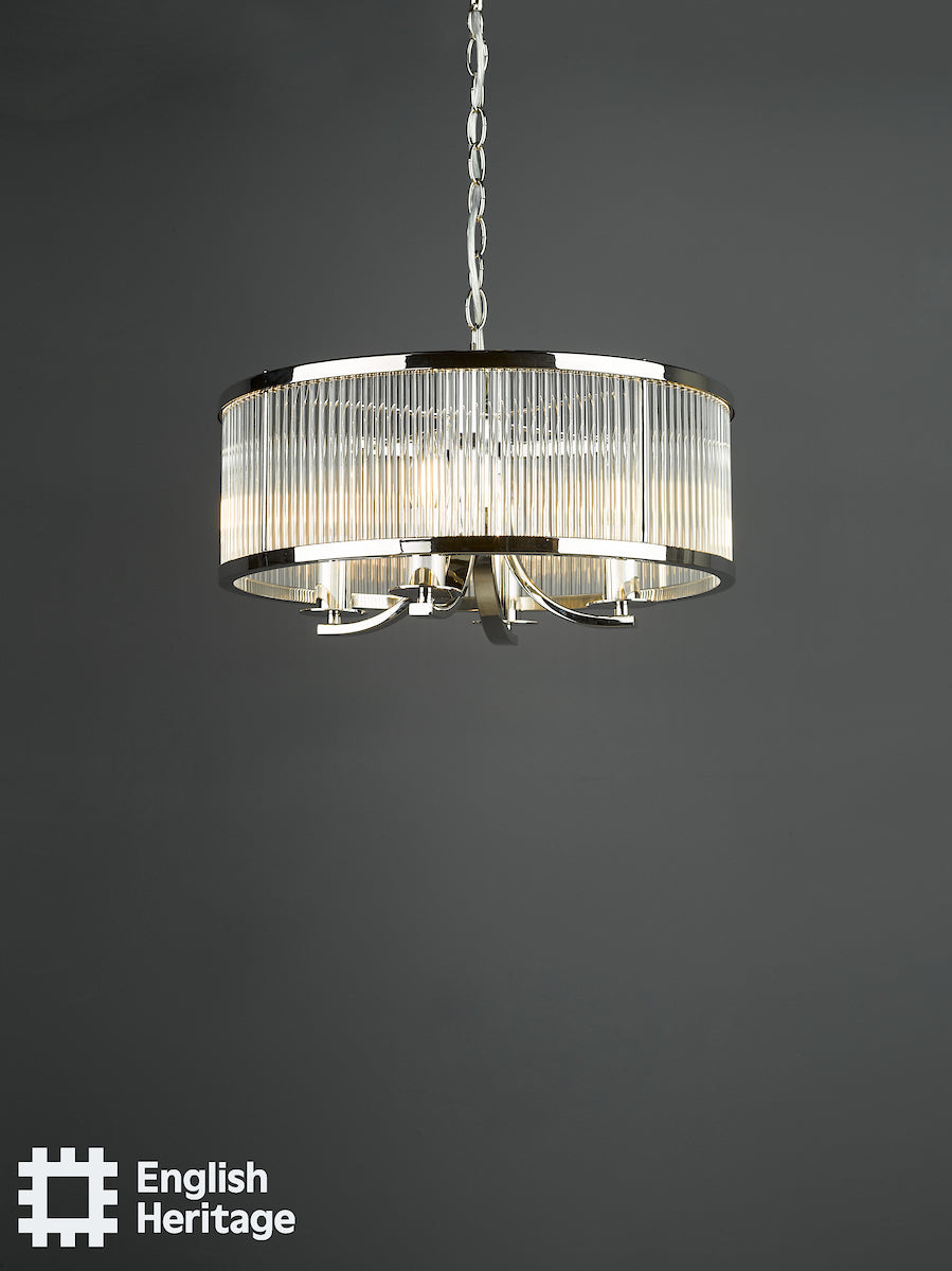 English Heritage Eltham 4 Light Pendant Polished Nickel and Crystal