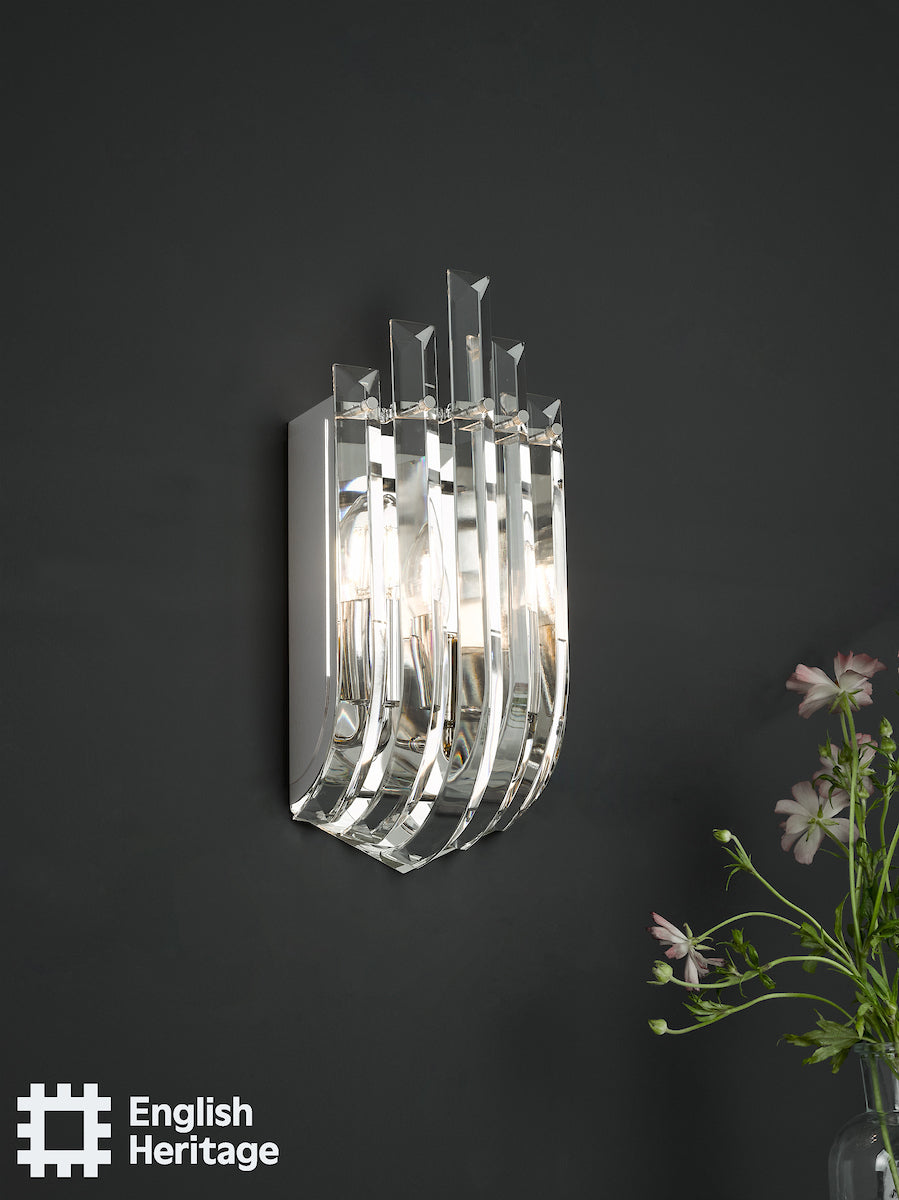 English Heritage Eltham 2 Light Wall Light Polished Nickel and Crystal