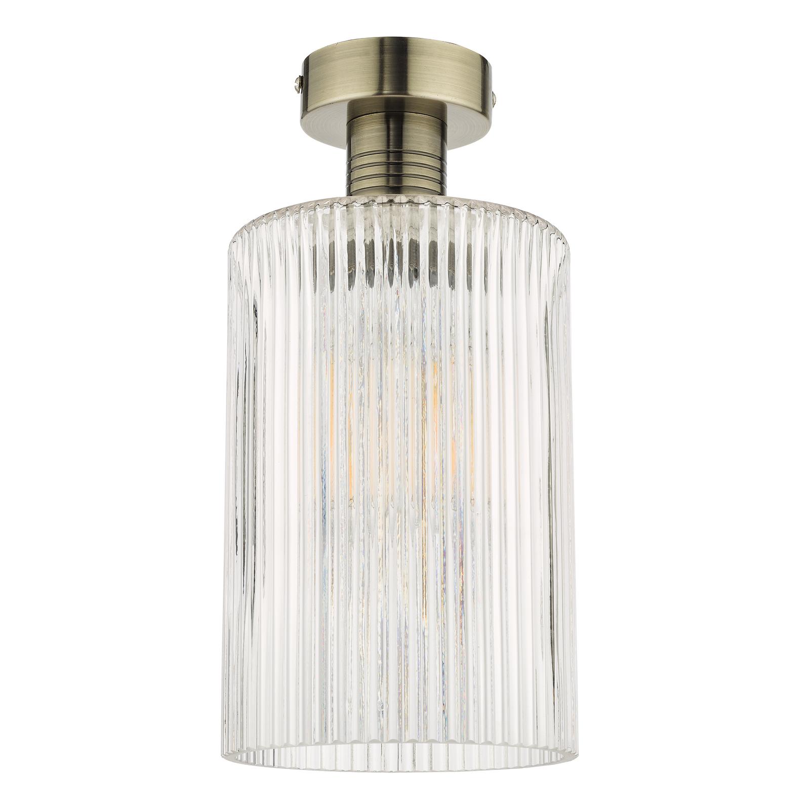 Emerson Semi Flush Antique Brass Cylinder Ribbed Glass