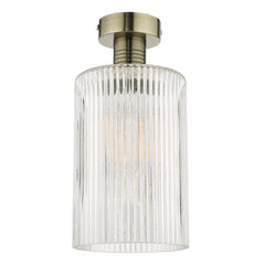 Emerson Semi Flush Antique Brass Cylinder Ribbed Glass