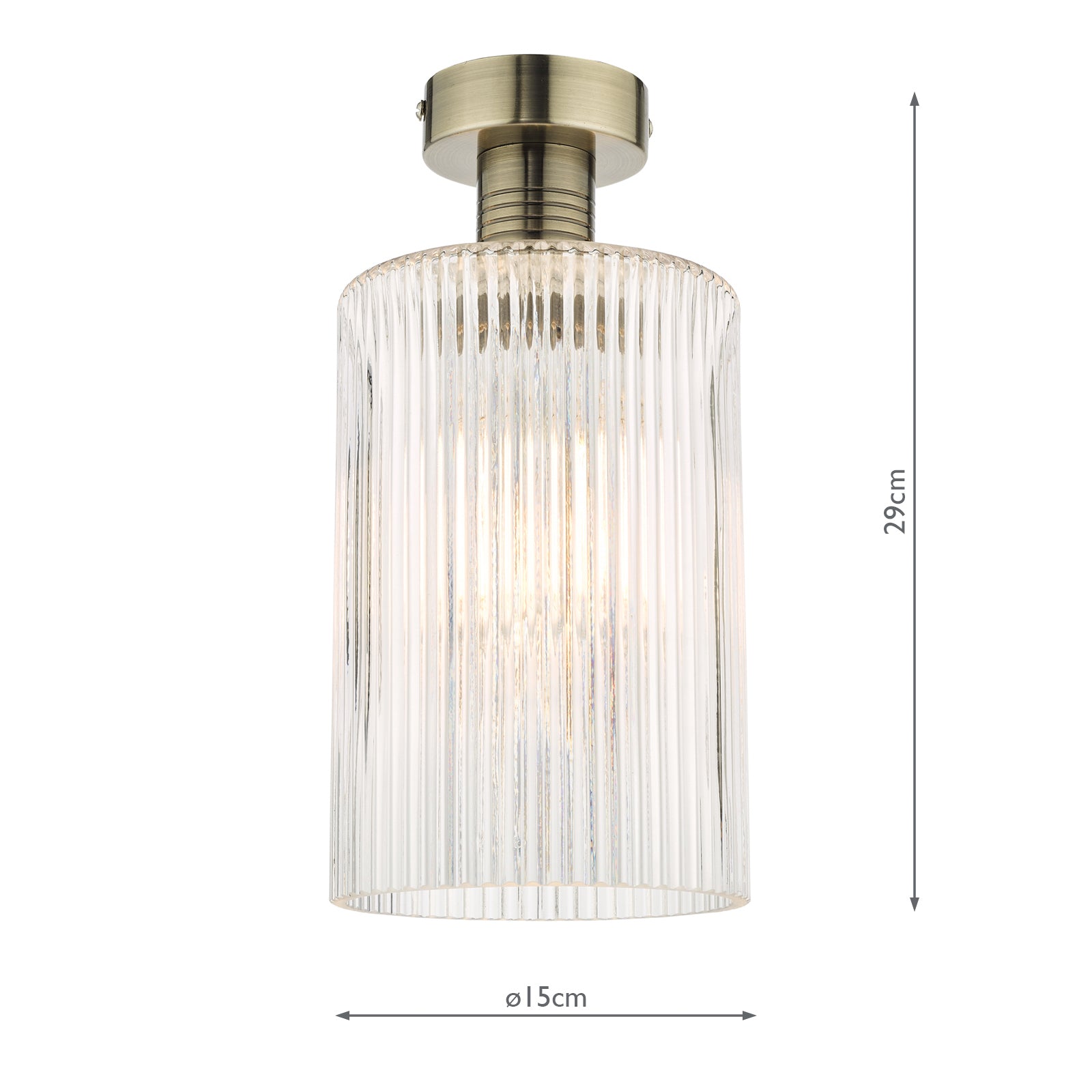 Emerson Semi Flush Antique Brass Cylinder Ribbed Glass
