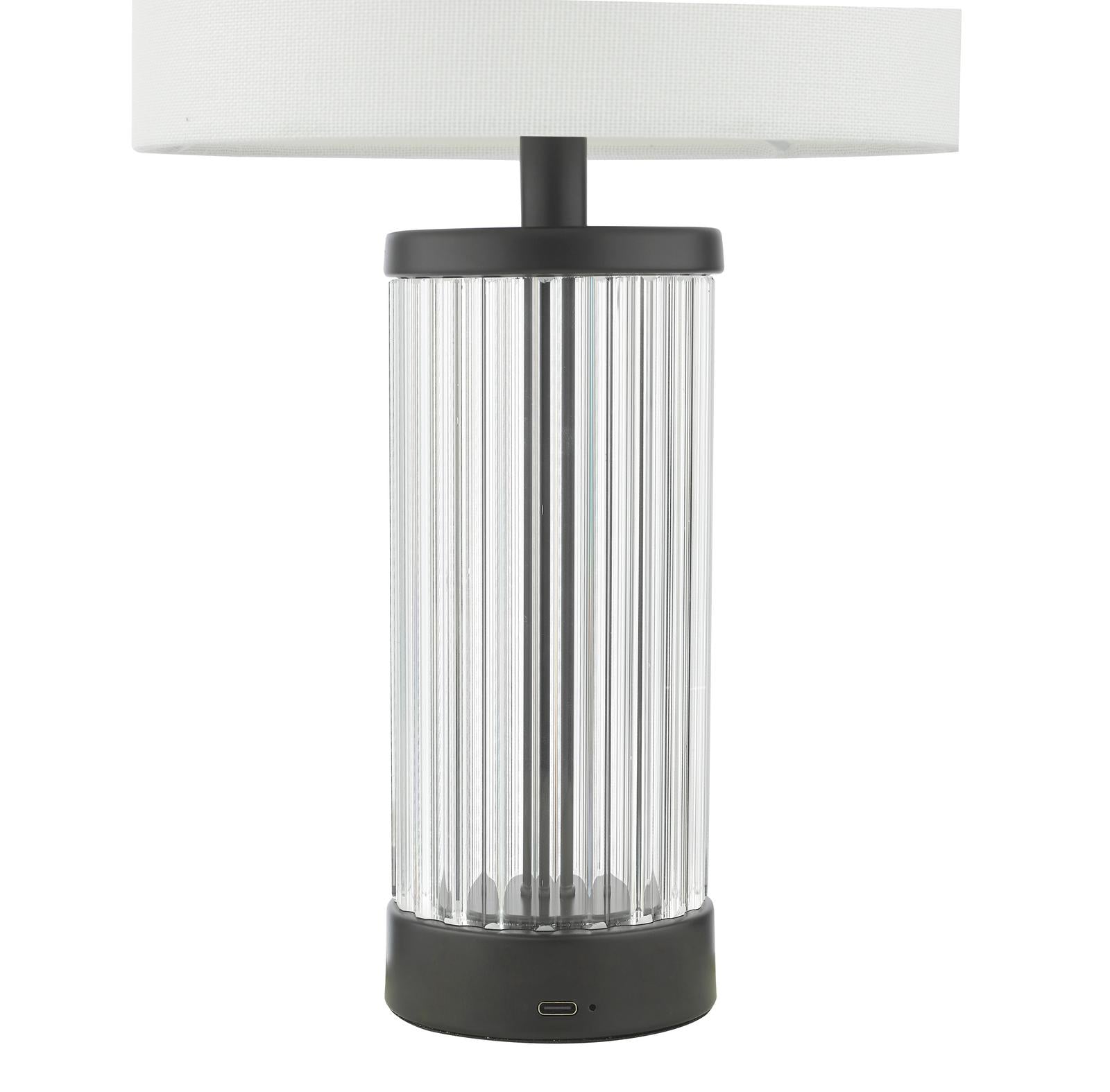 Enrico Rechargeable Table Lamp Satin Black and Glass With Shade LED