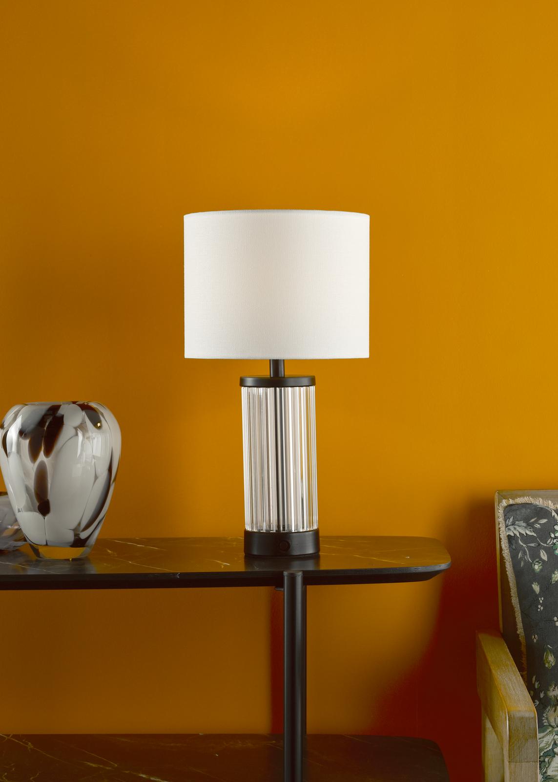 Enrico Rechargeable Table Lamp Satin Black and Glass With Shade LED
