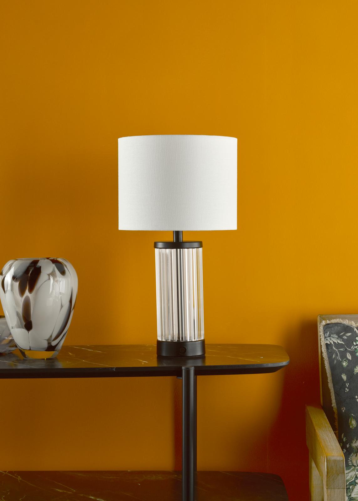 Enrico Rechargeable Table Lamp Satin Black and Glass With Shade LED