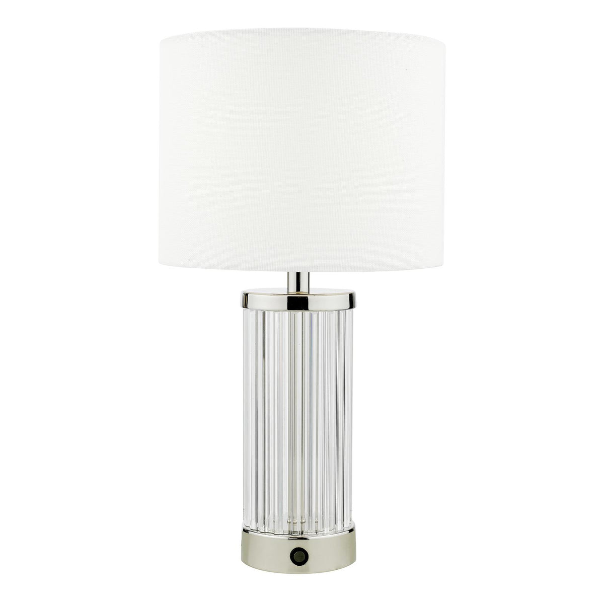 Enrico Rechargeable Table Lamp Polished Nickel and Glass With Shade LED