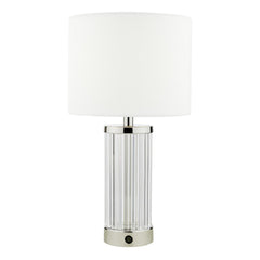 Enrico Rechargeable Table Lamp Polished Nickel and Glass With Shade LED