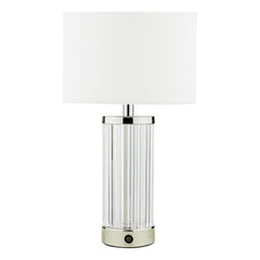 Enrico Rechargeable Table Lamp Polished Nickel and Glass With Shade LED