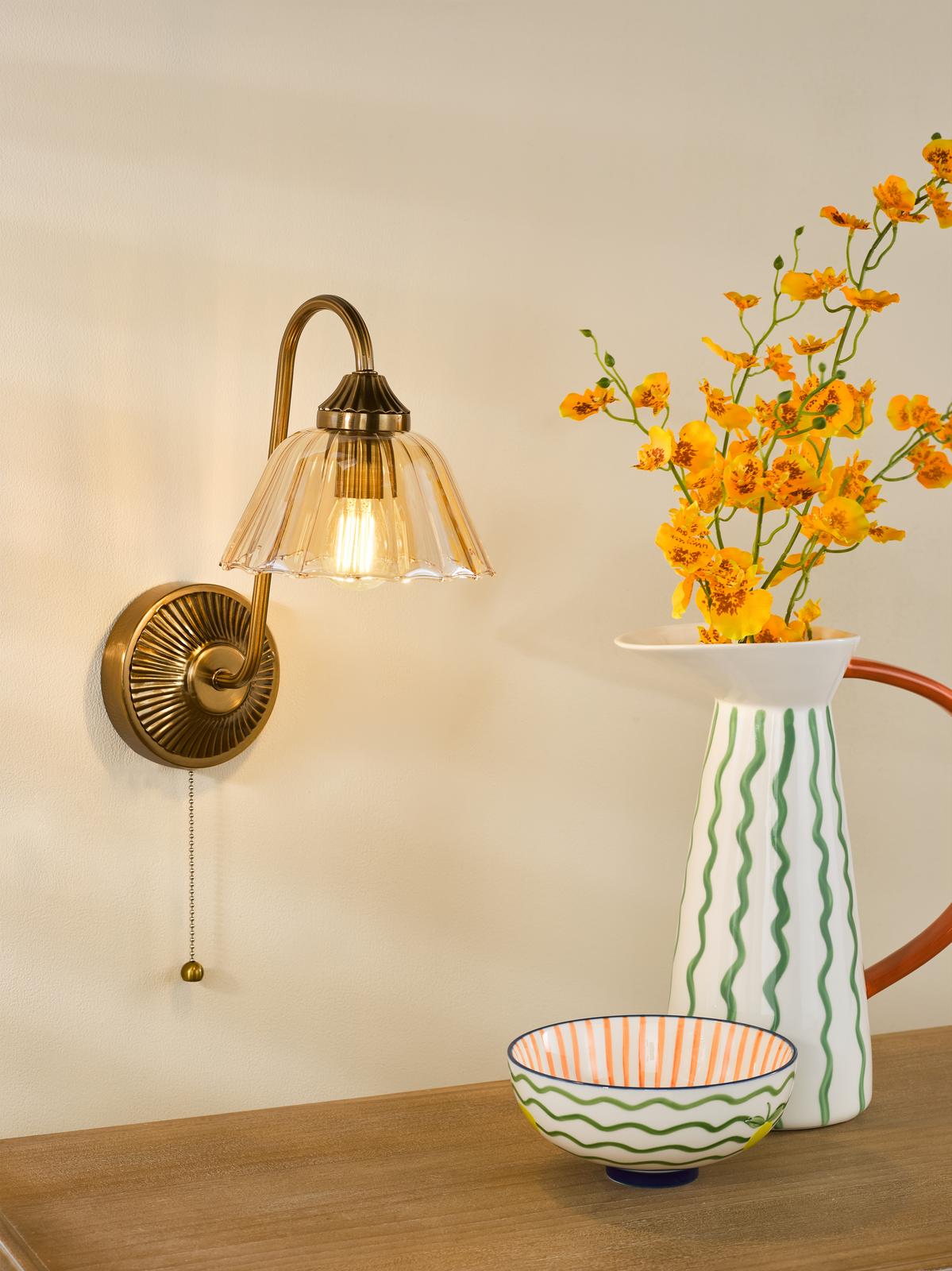 Erika Wall Light Antique Bronze and Amber Glass