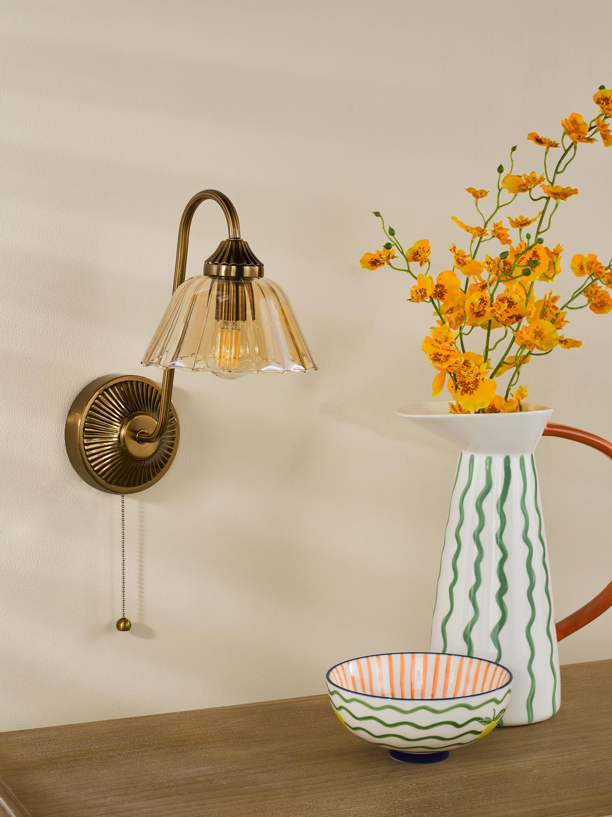 Erika Wall Light Antique Bronze and Amber Glass