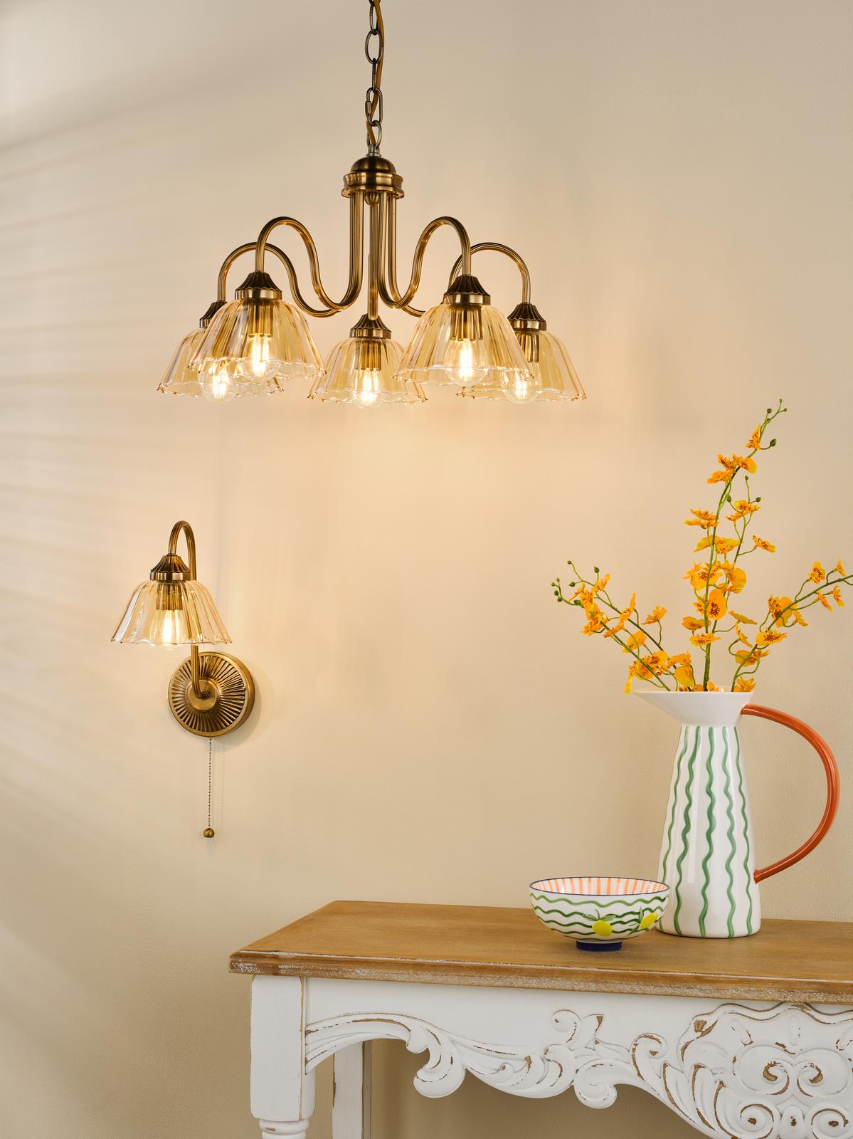 Erika Wall Light Antique Bronze and Amber Glass
