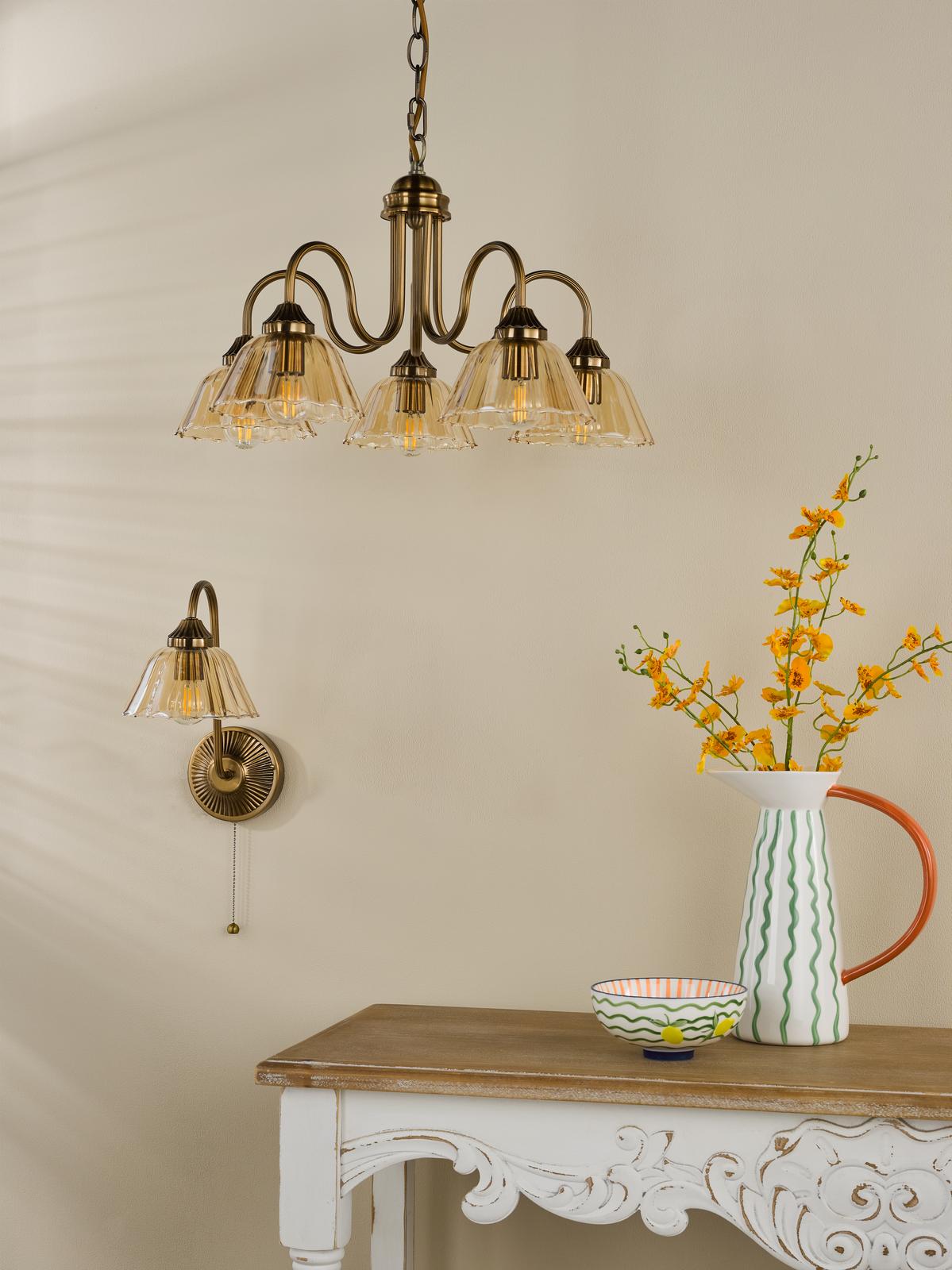 Erika Wall Light Antique Bronze and Amber Glass