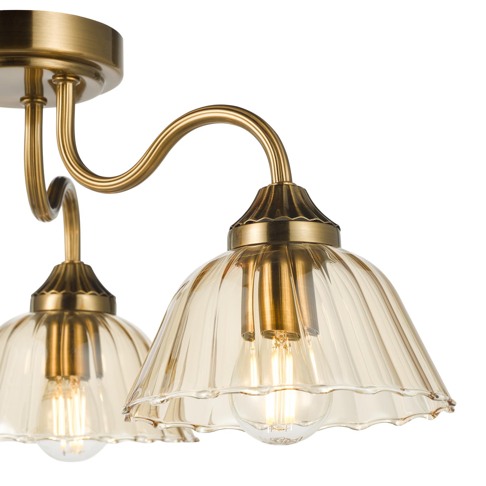 Erika 3 Light Semi-Flush Antique Bronze and Amber Glass