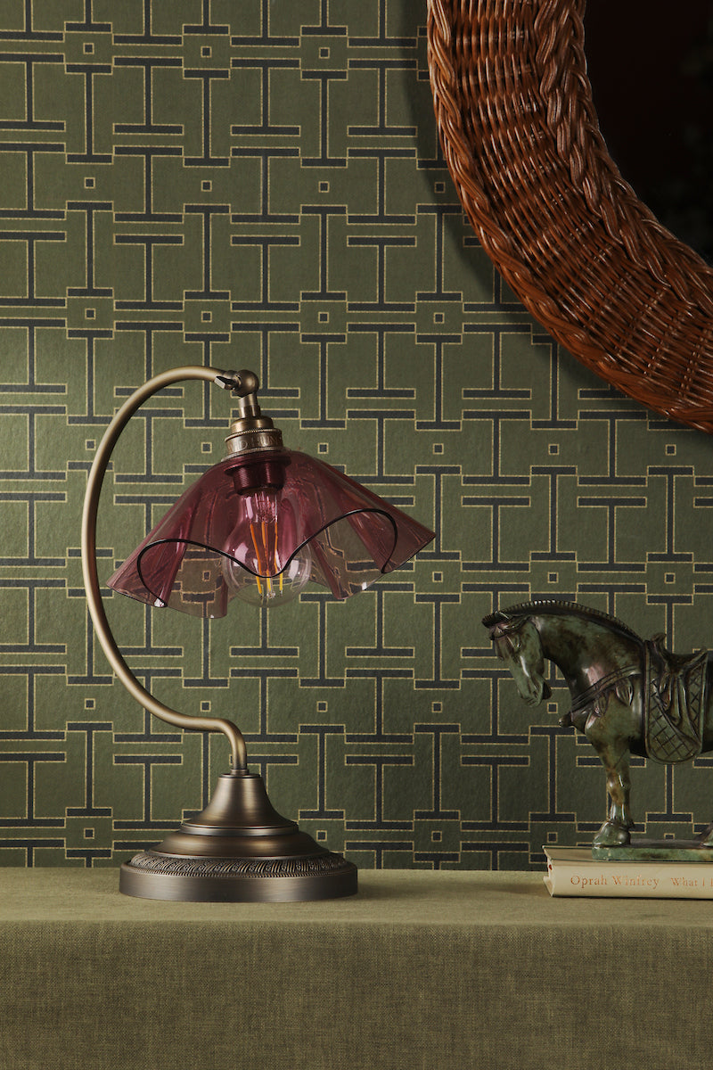 Ethel Table Lamp Antique Brass and Azalea Glass