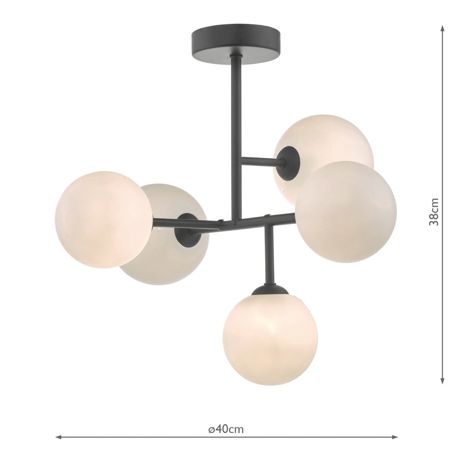 Euan 5 Light Semi Flush Black & Opal Glass