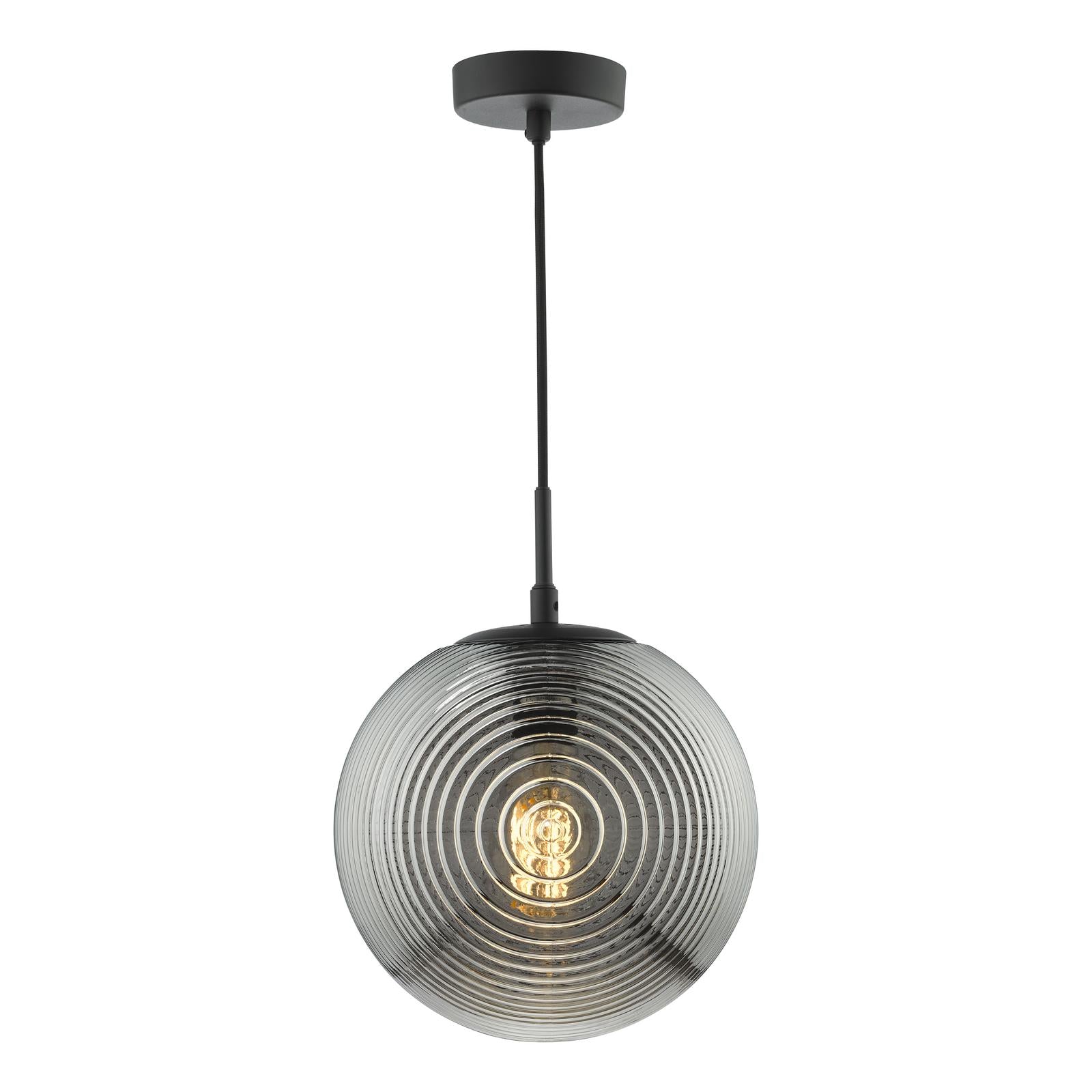 Evander Single Pendant Matt Black and Smoked Glass