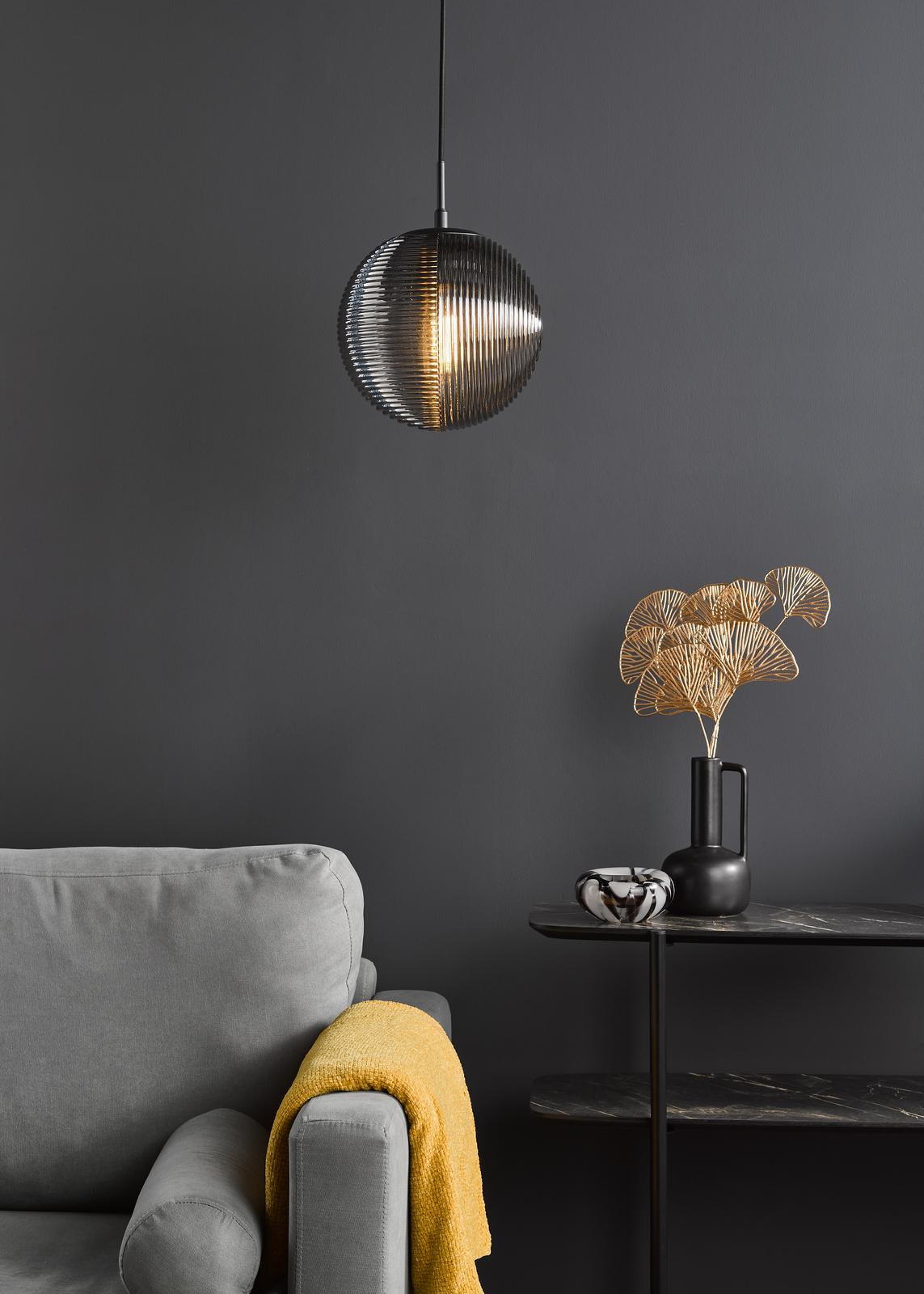 Evander Single Pendant Matt Black and Smoked Glass