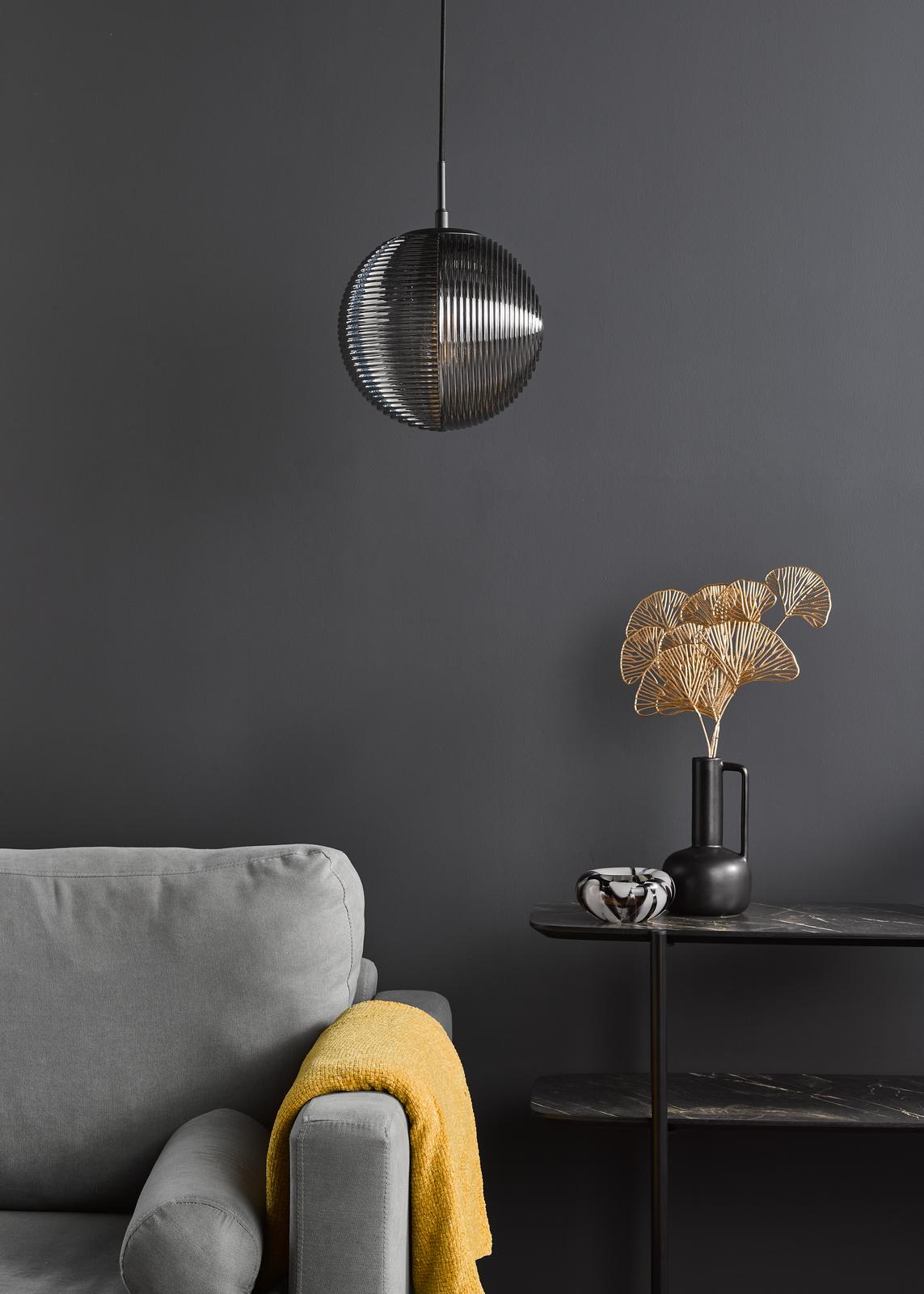 Evander Single Pendant Matt Black and Smoked Glass