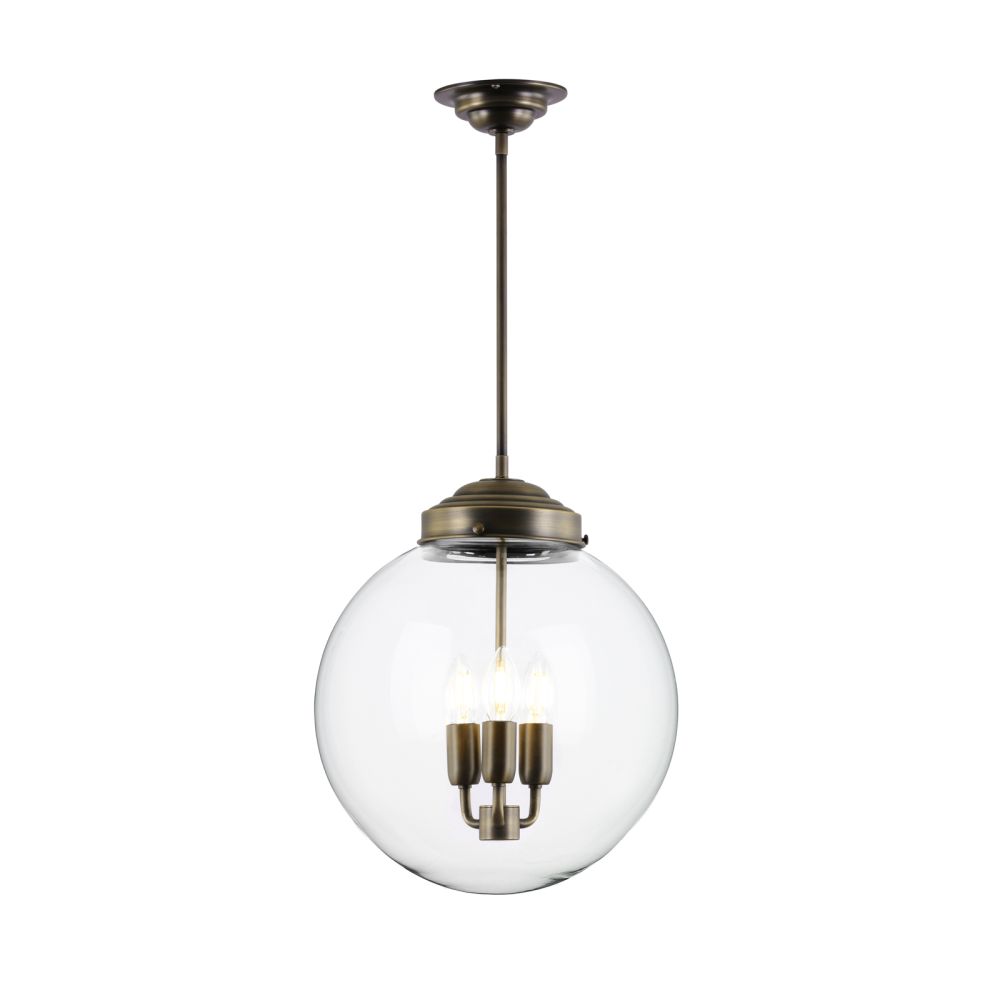 David Hunt Lighting Fairfax 3 Light Pendant Glass and Antique Brass