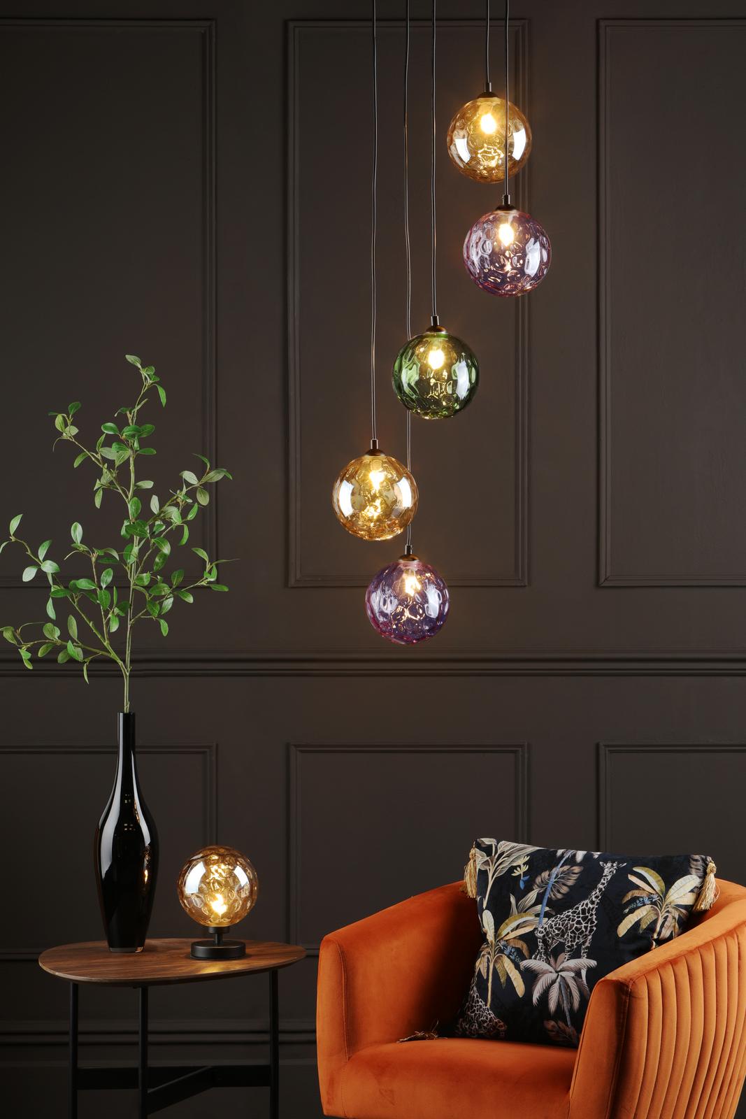 Federico 5 Light Cluster Pendant Matt Black Mixed Coloured Glass