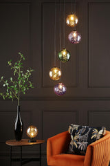 Federico 5 Light Cluster Pendant Matt Black Mixed Coloured Glass
