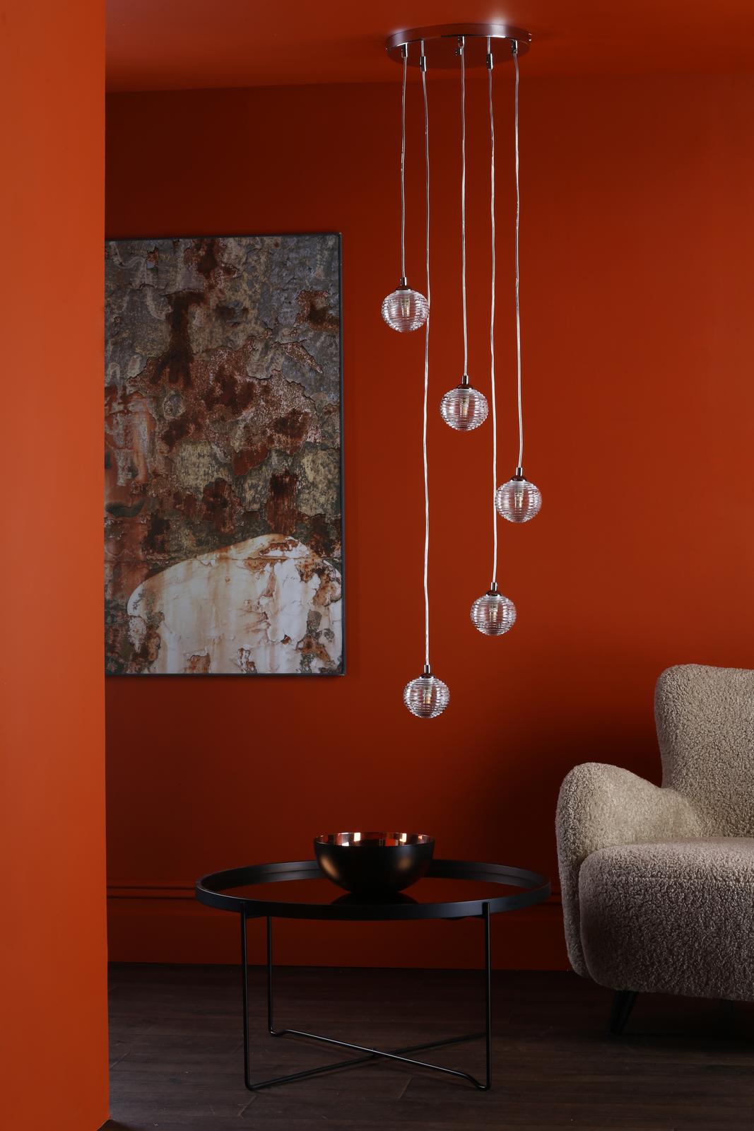 Federico 5 Light Cluster Pendant Polished Chrome With Ribbed Glass