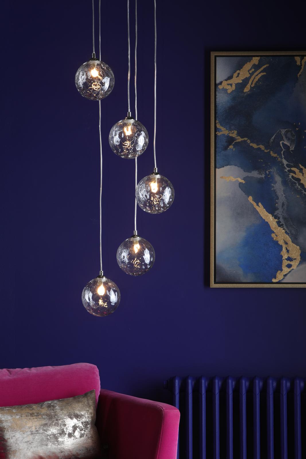 Federico 5 Light Cluster Pendant Polished Chrome With Clear Dimpled Glass