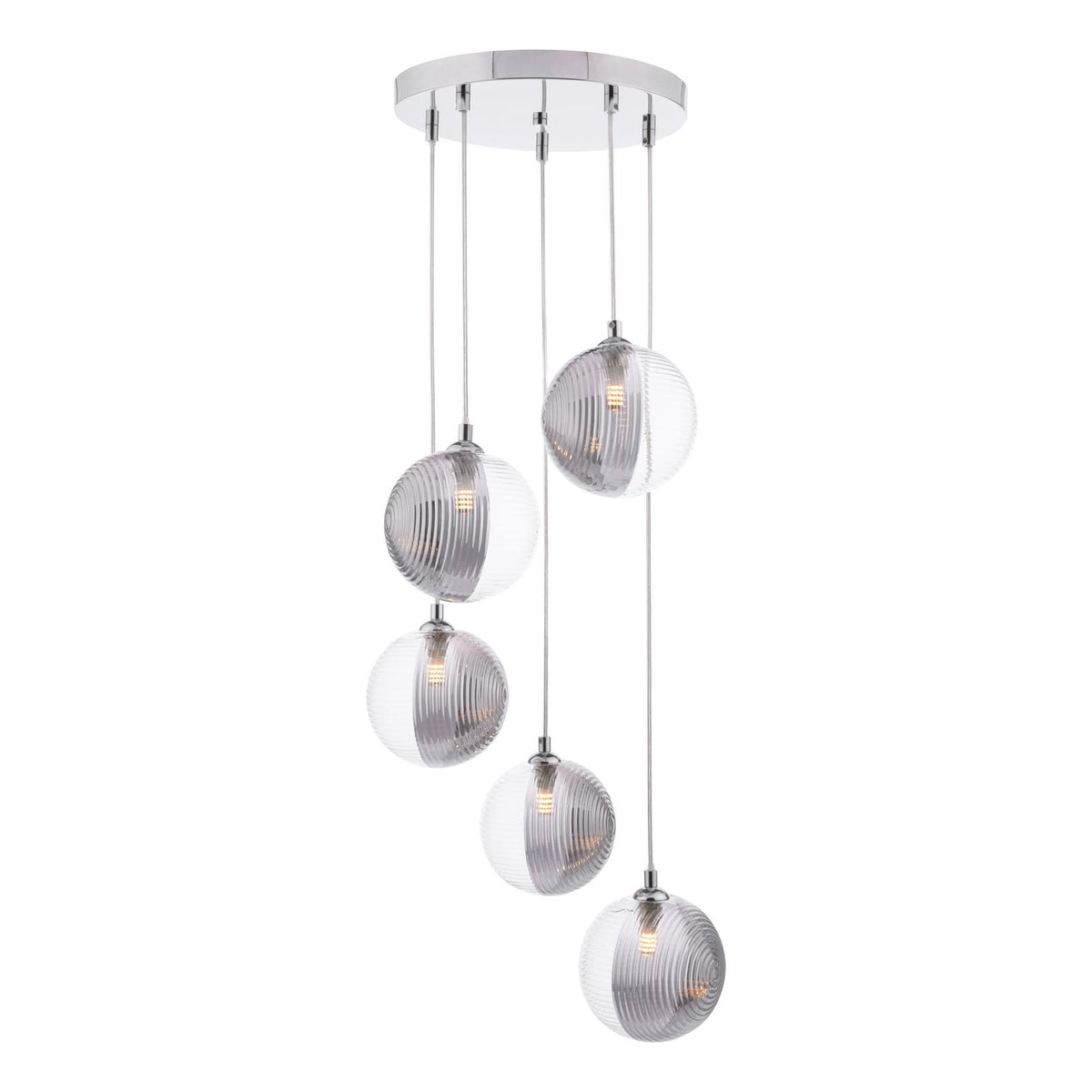 Federico 5 Light Cluster Pendant Polished Chrome With Smoked/Clear Ribbed Glass