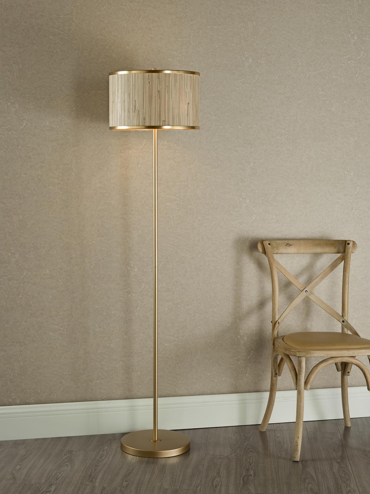 Fenella 3 Light Floor Lamp Gold Leaf and Seagrass