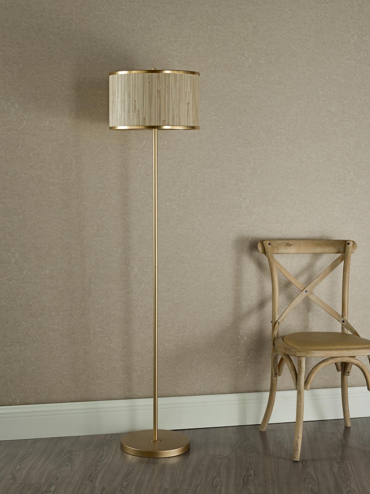 Fenella 3 Light Floor Lamp Gold Leaf and Seagrass